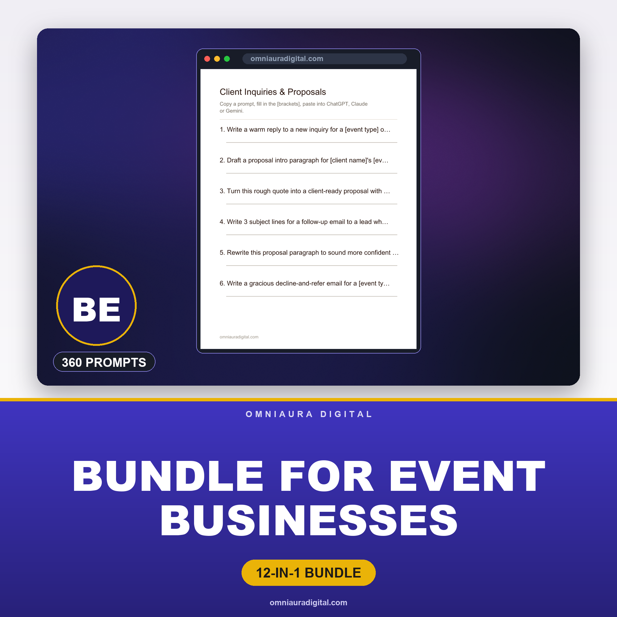 AI Prompt Pack Bundle for Event Businesses — 12 Packs, 360 Prompts