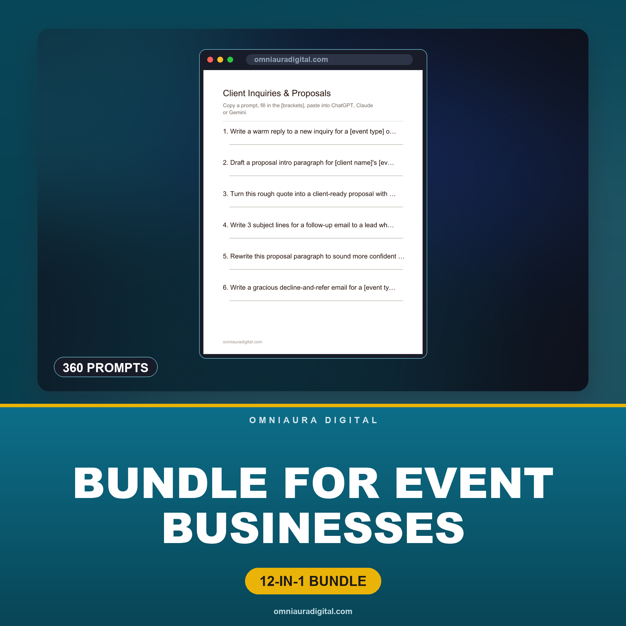 AI Prompt Pack Bundle for Event Businesses — 12 Packs, 360 Prompts