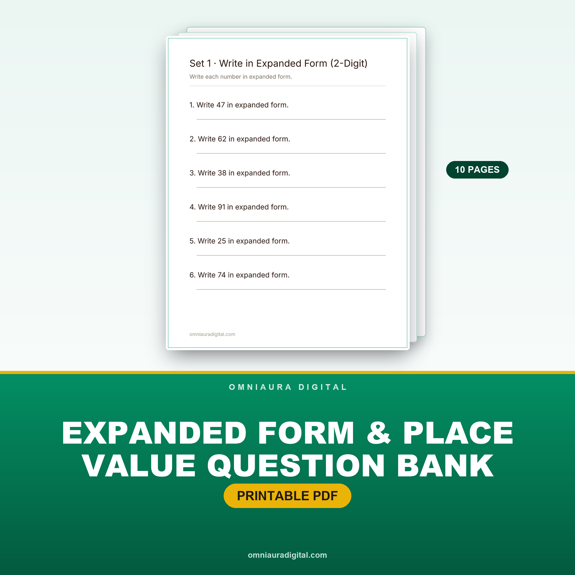 Expanded Form & Place Value Question Bank — 60 Questions (Grades 2-4)