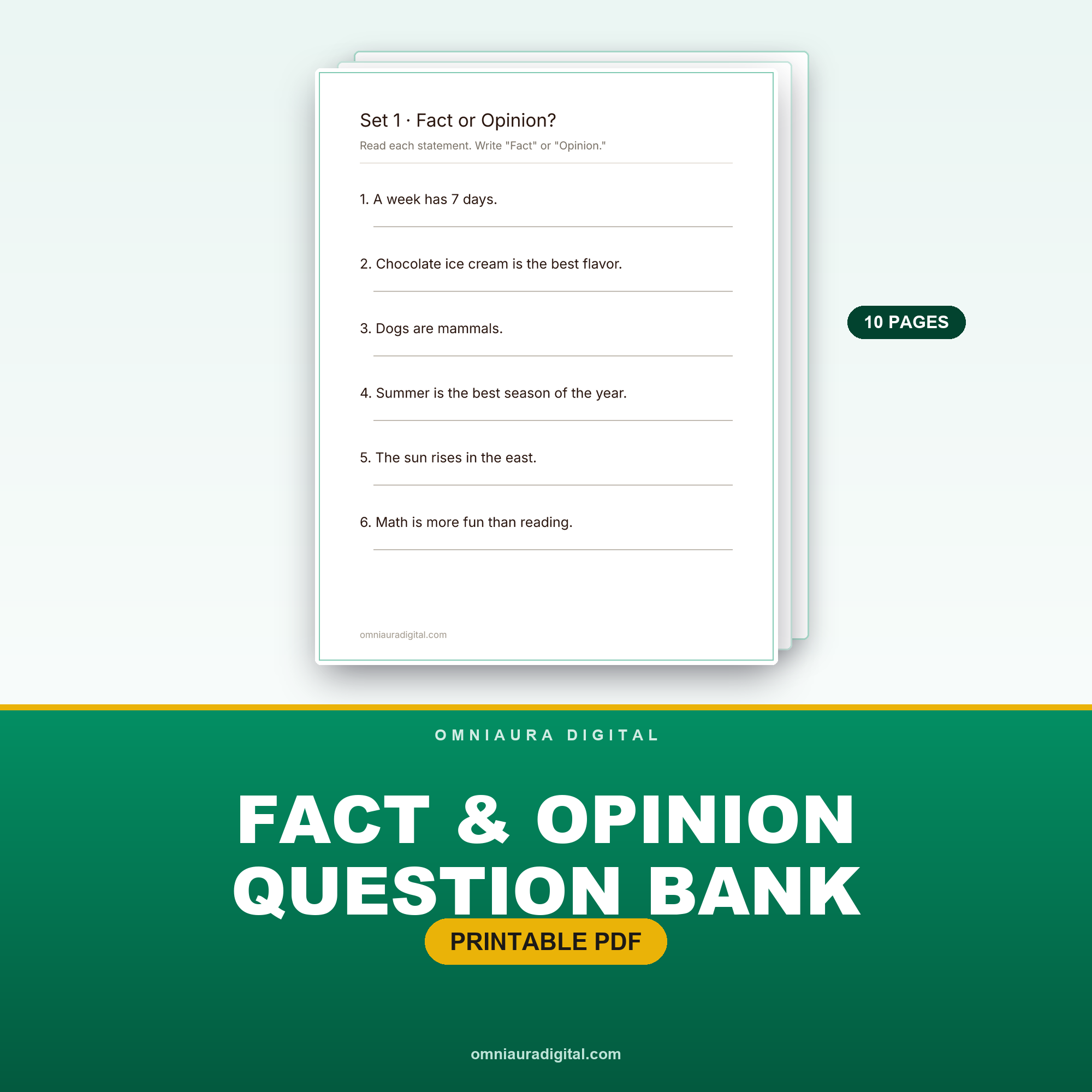 Fact & Opinion Question Bank — 60 Questions (Grades 2-4)