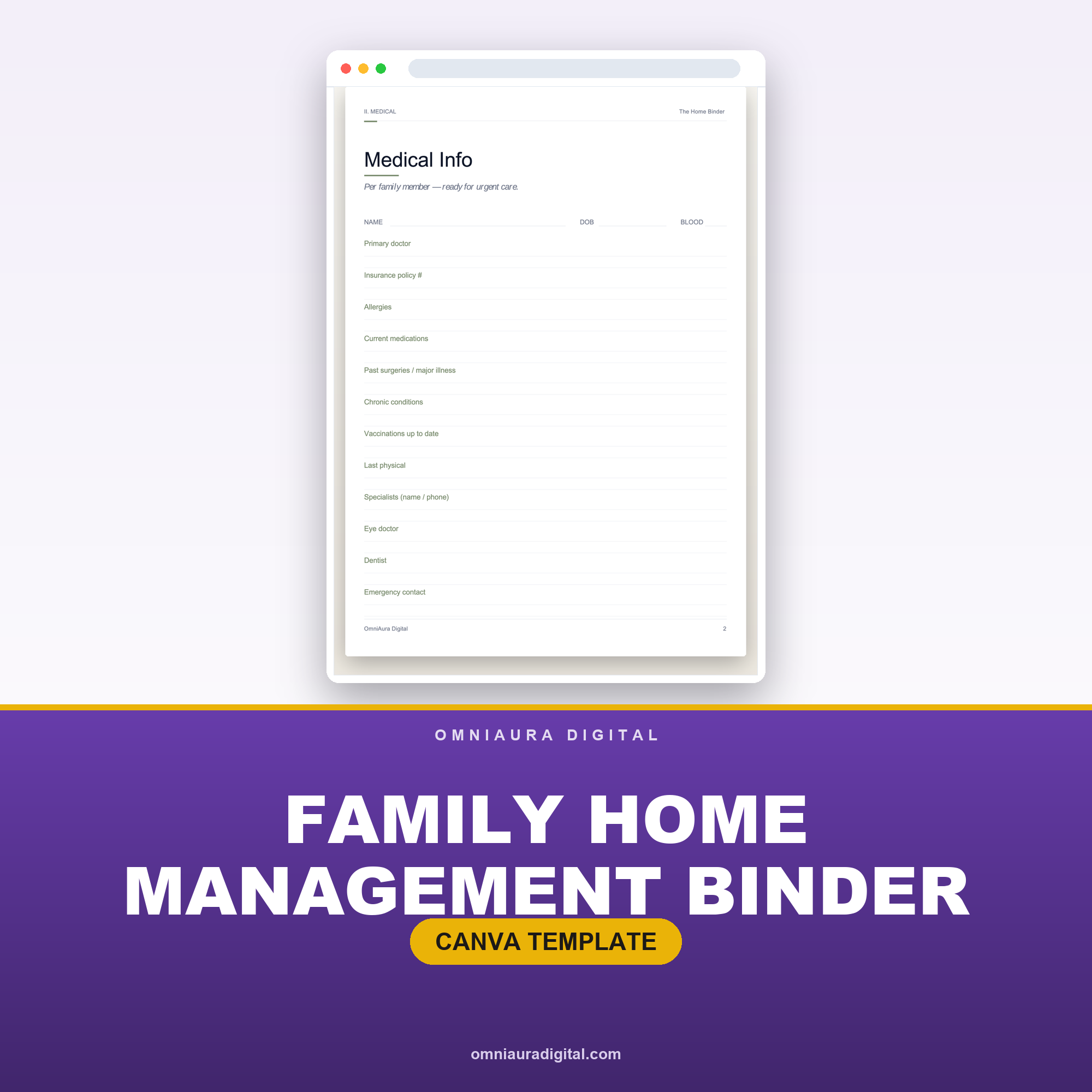 Family Home Management Binder