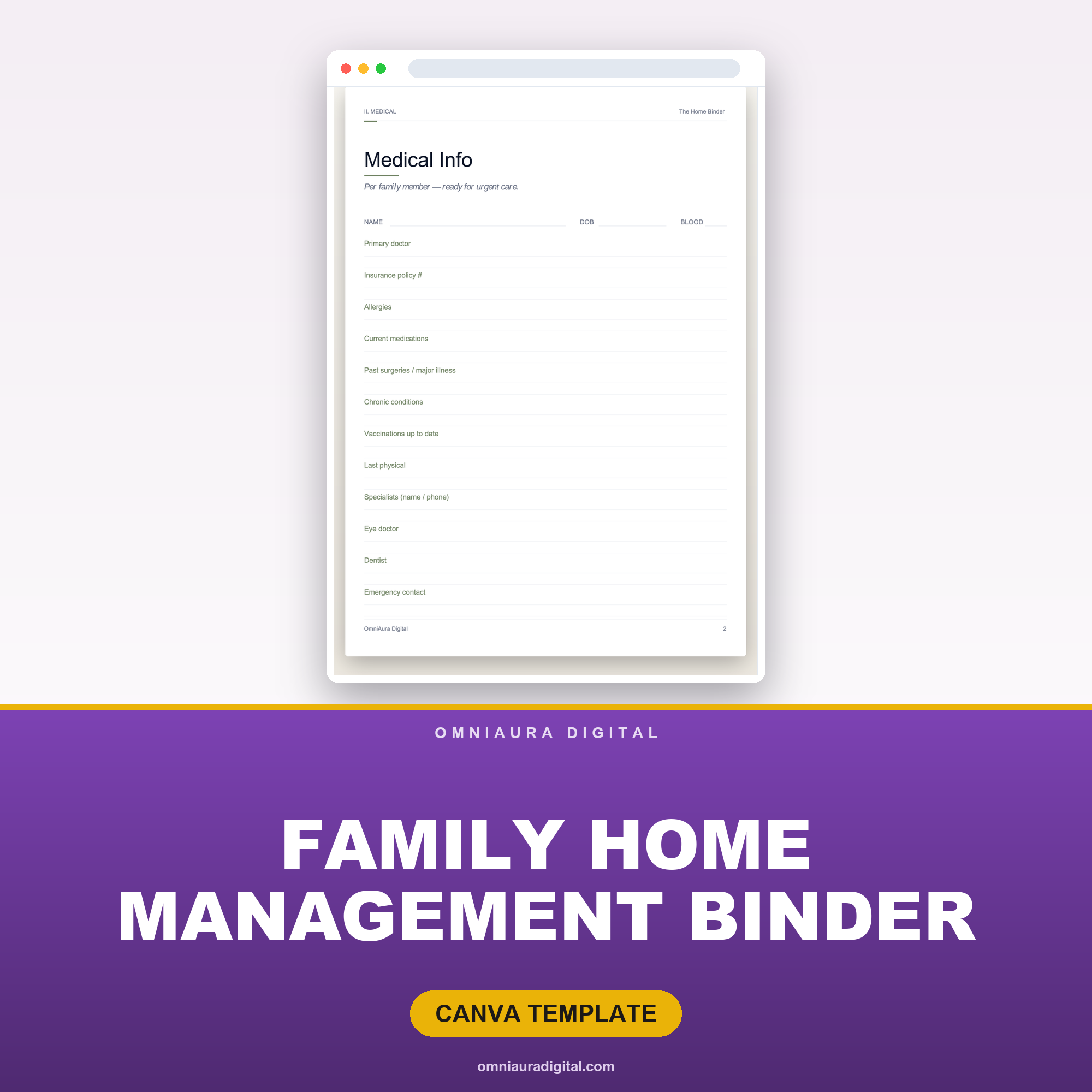 Family Home Management Binder