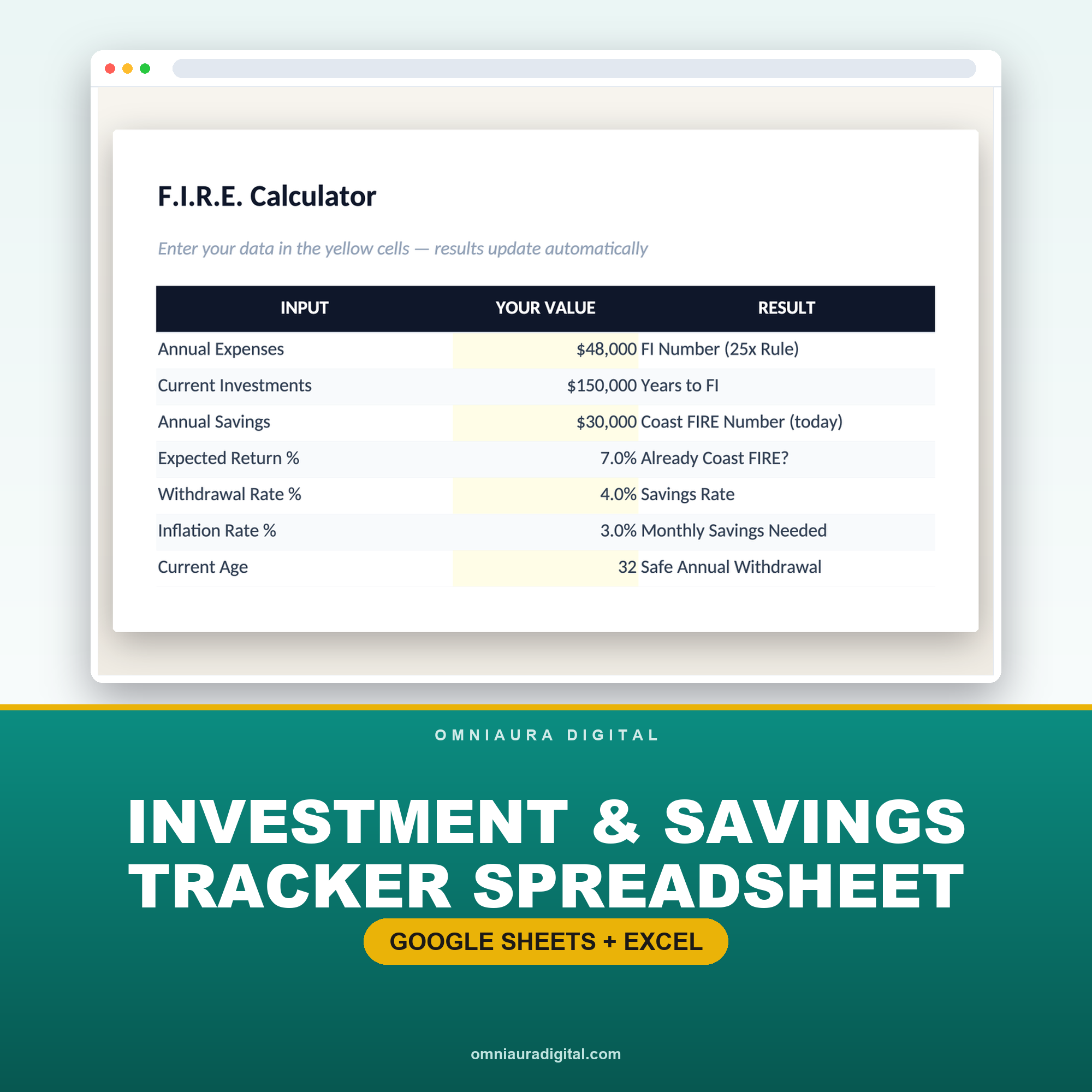 Investment & Savings Tracker Spreadsheet