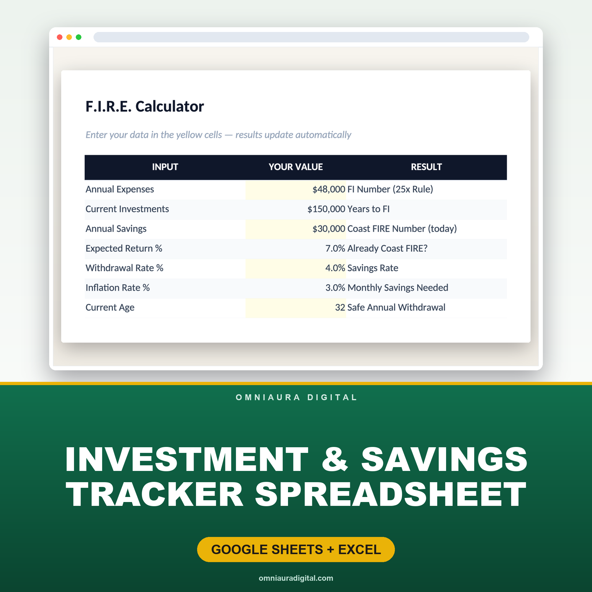 Investment & Savings Tracker Spreadsheet