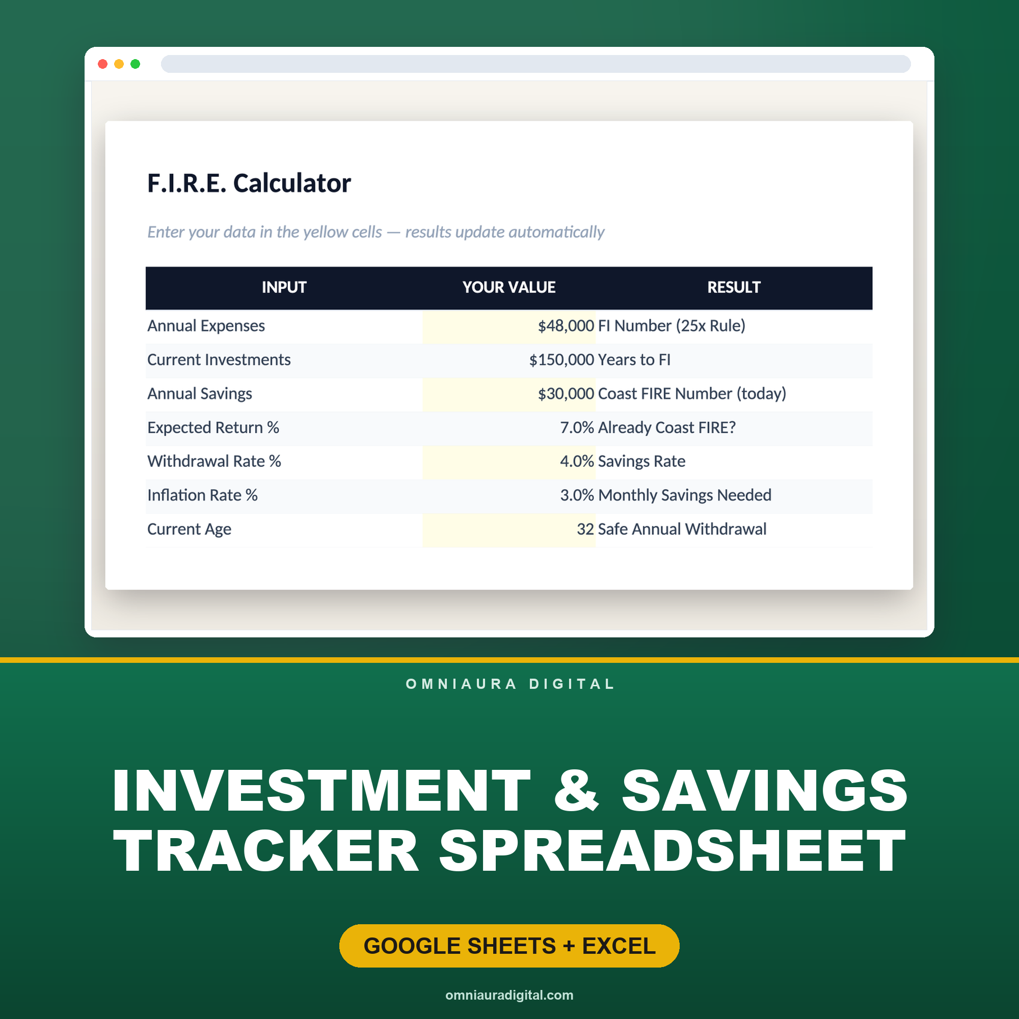 Investment & Savings Tracker Spreadsheet
