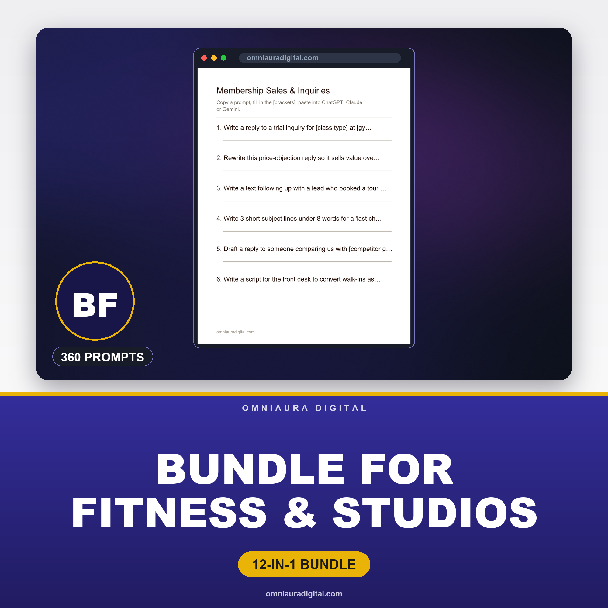 AI Prompt Pack Bundle for Fitness & Studios — 12 Packs, 360 Prompts