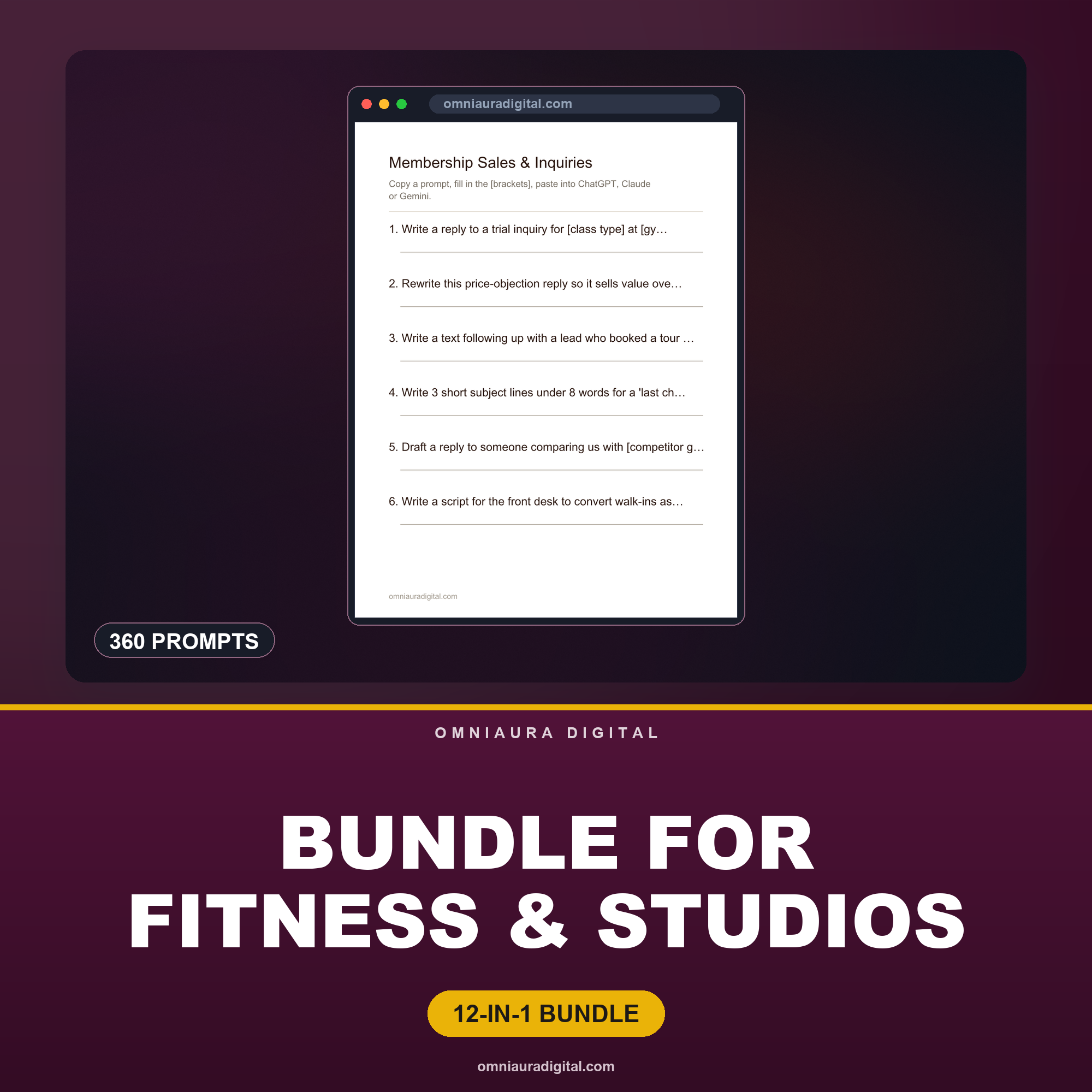 AI Prompt Pack Bundle for Fitness & Studios — 12 Packs, 360 Prompts