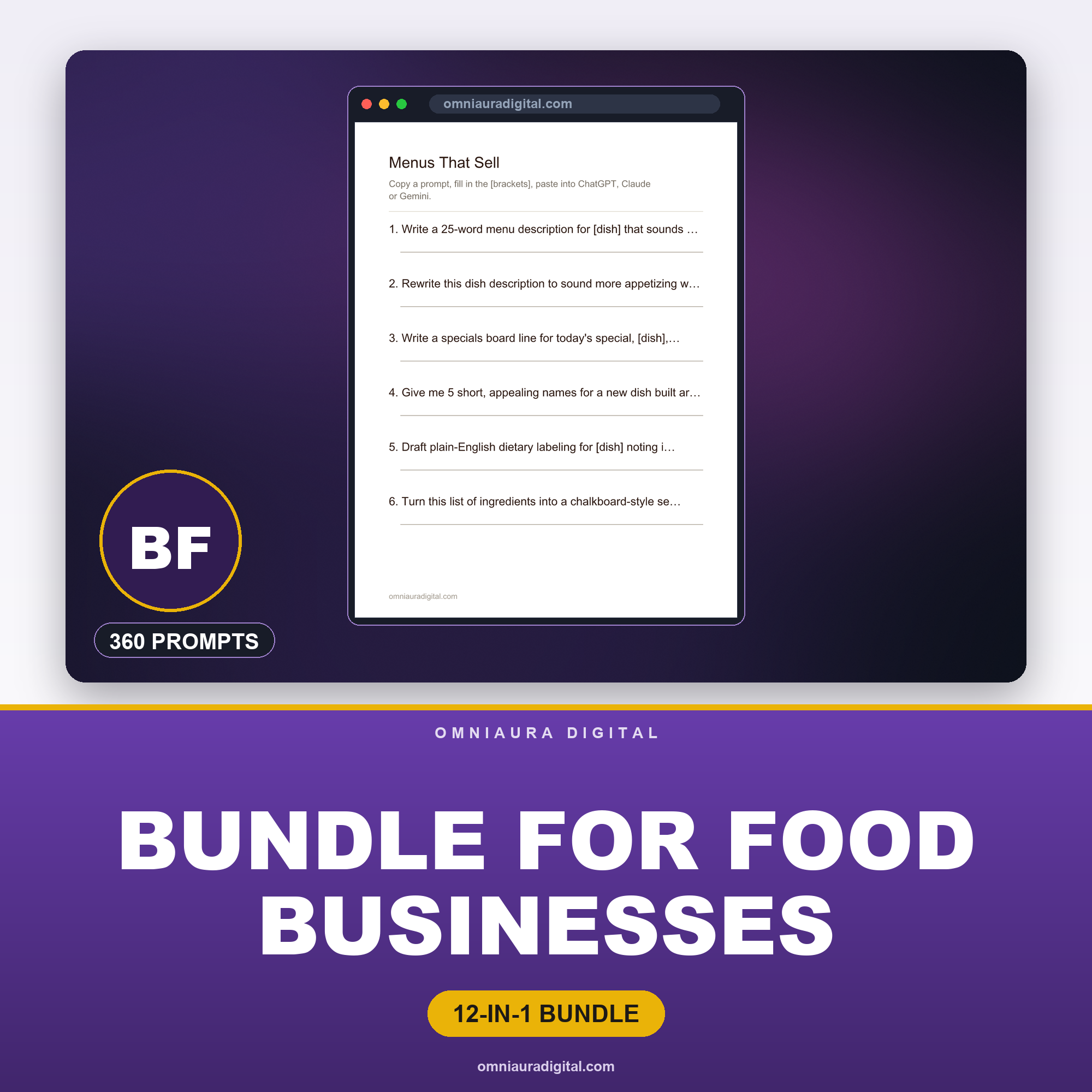AI Prompt Pack Bundle for Food Businesses — 12 Packs, 360 Prompts