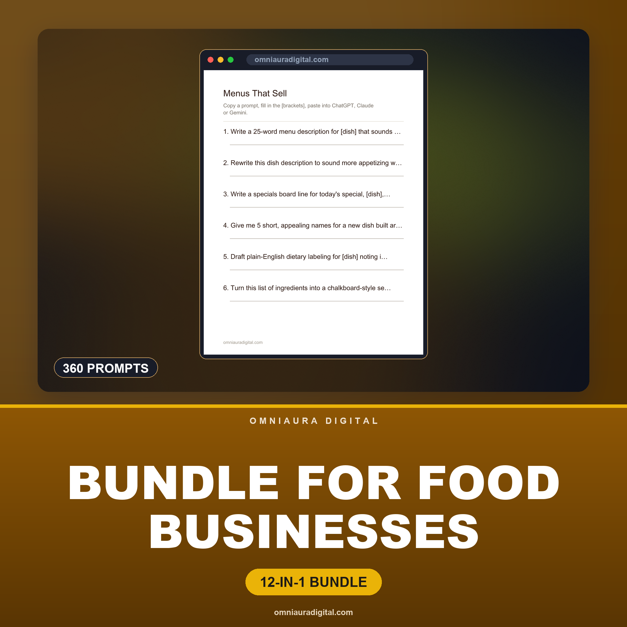 AI Prompt Pack Bundle for Food Businesses — 12 Packs, 360 Prompts