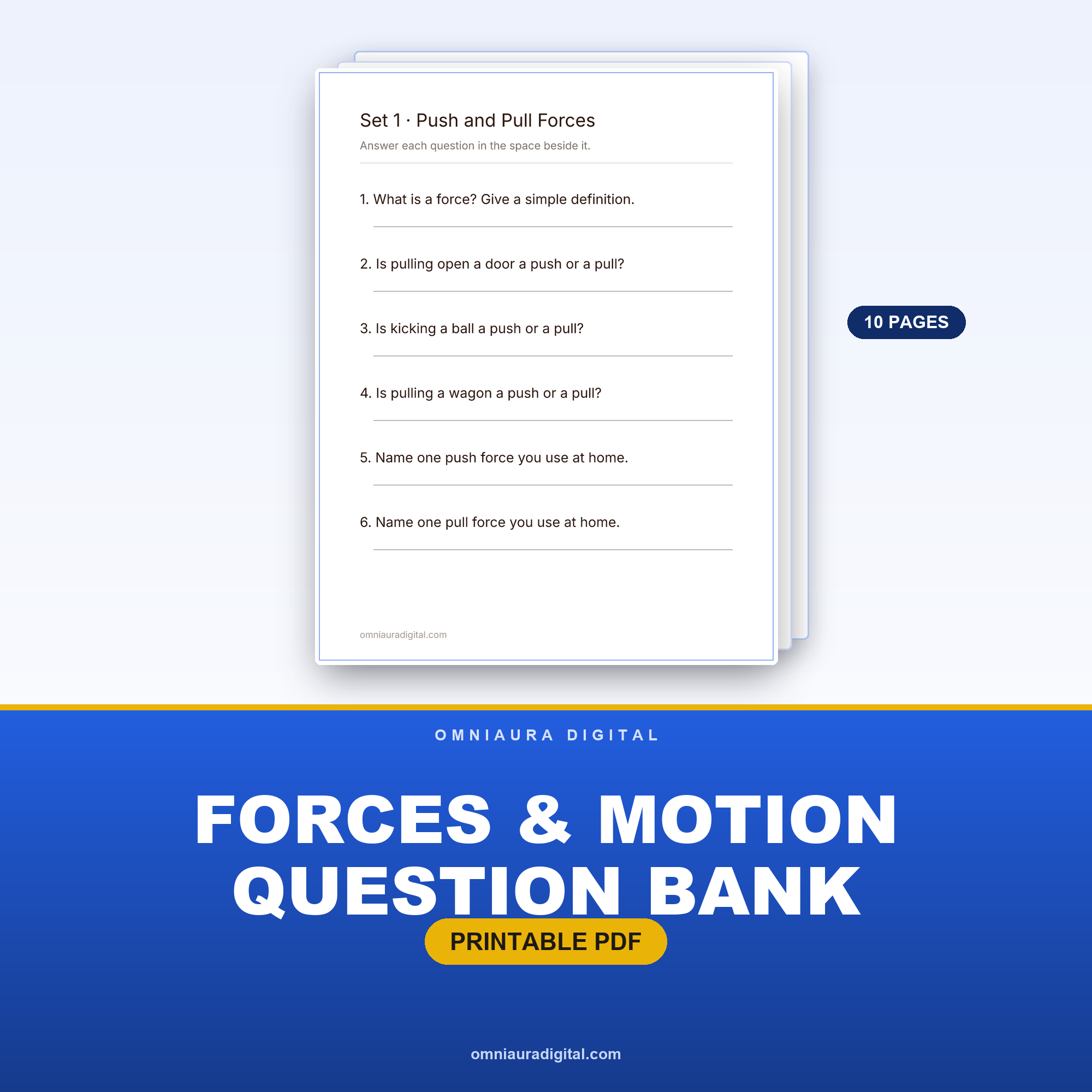 Forces & Motion Question Bank — 60 Practice Questions (Grades 3-6)