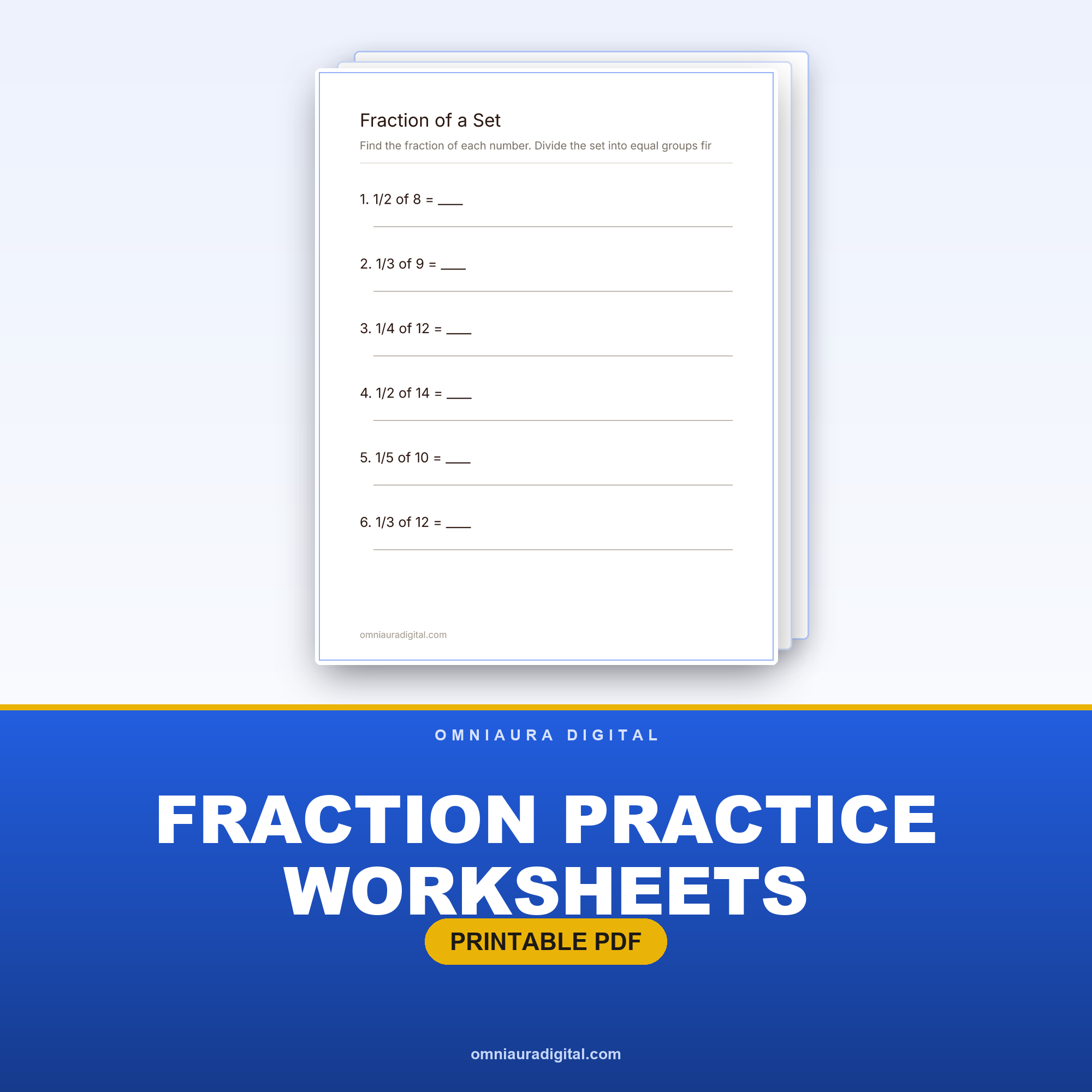 Fraction Practice Worksheets — Number Lines, Comparing and Sets