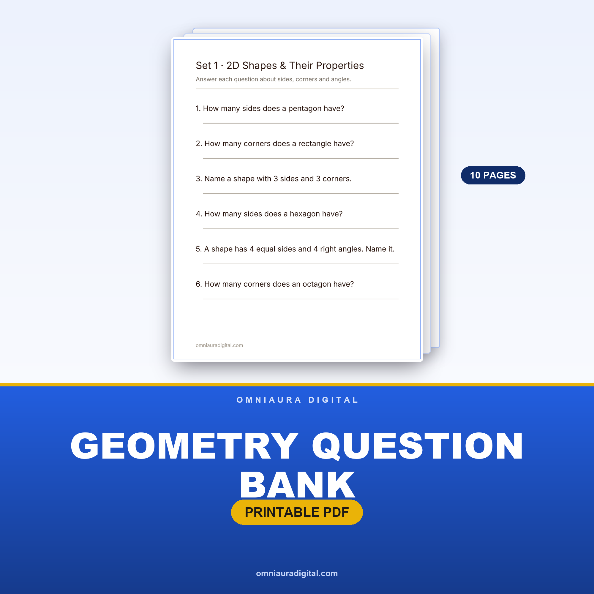 Geometry Question Bank — 60 Practice Questions (Grades 3-5)