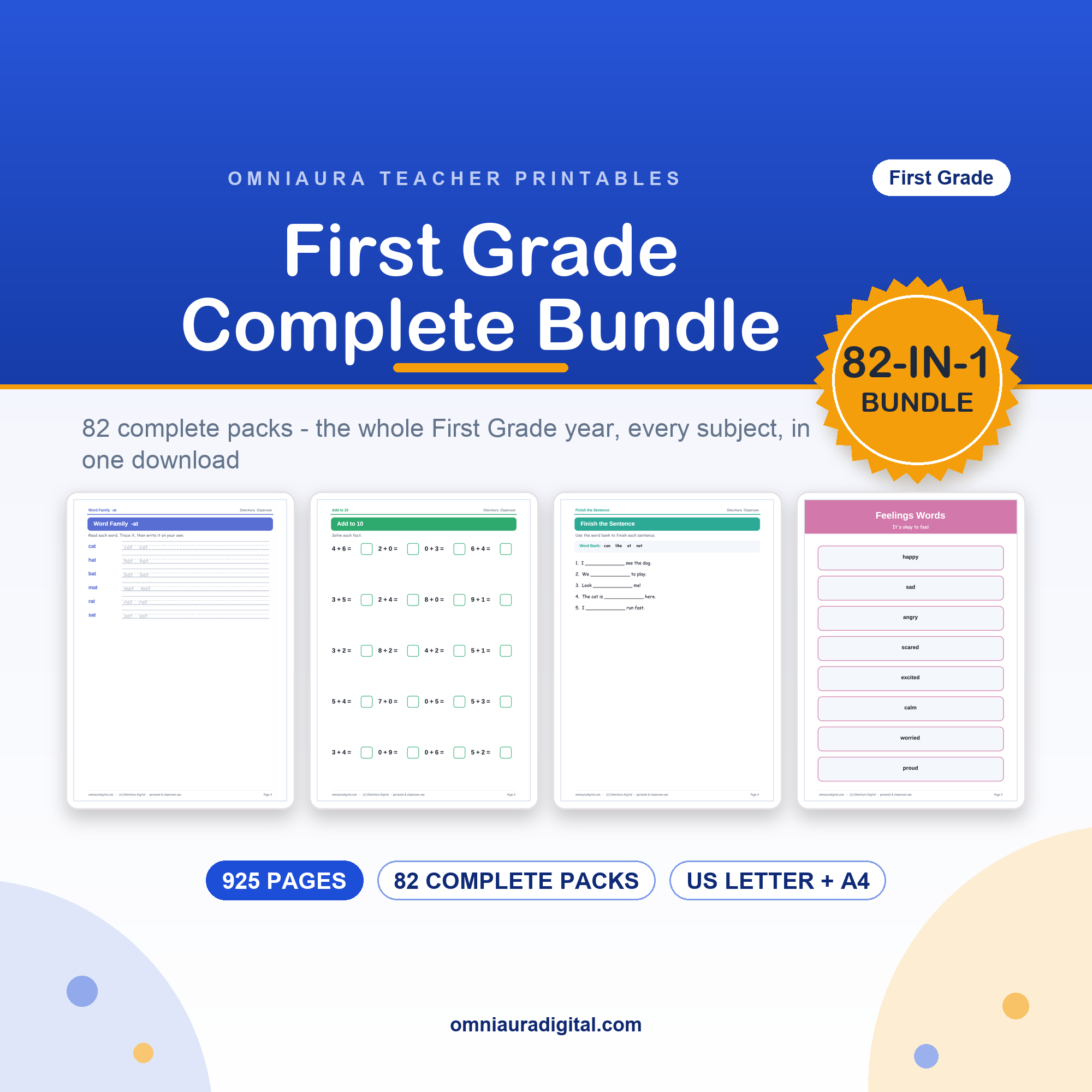 First Grade Worksheets Mega Bundle — 82 Packs, 925+ Pages