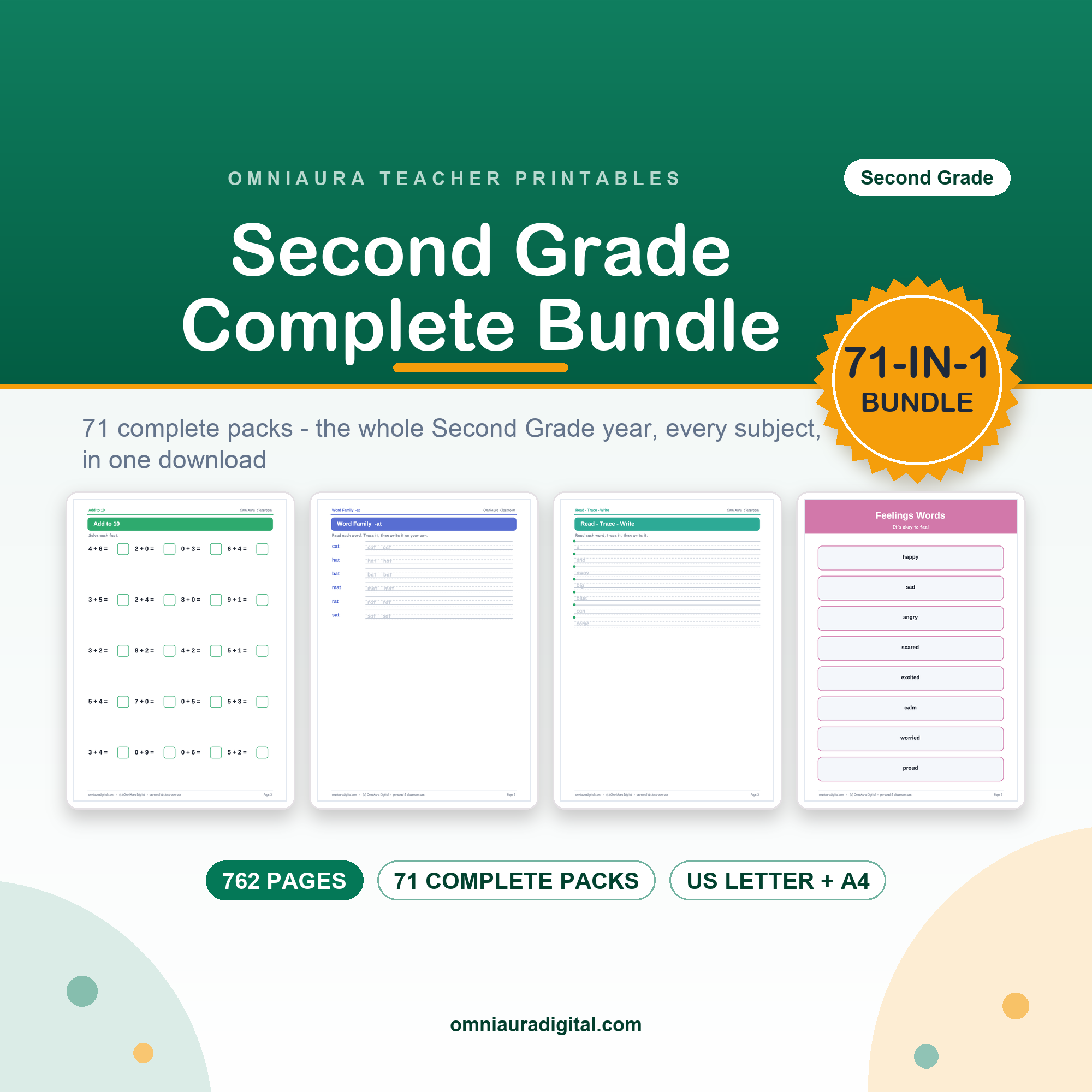 Second Grade Worksheets Mega Bundle — 71 Packs, 762+ Pages
