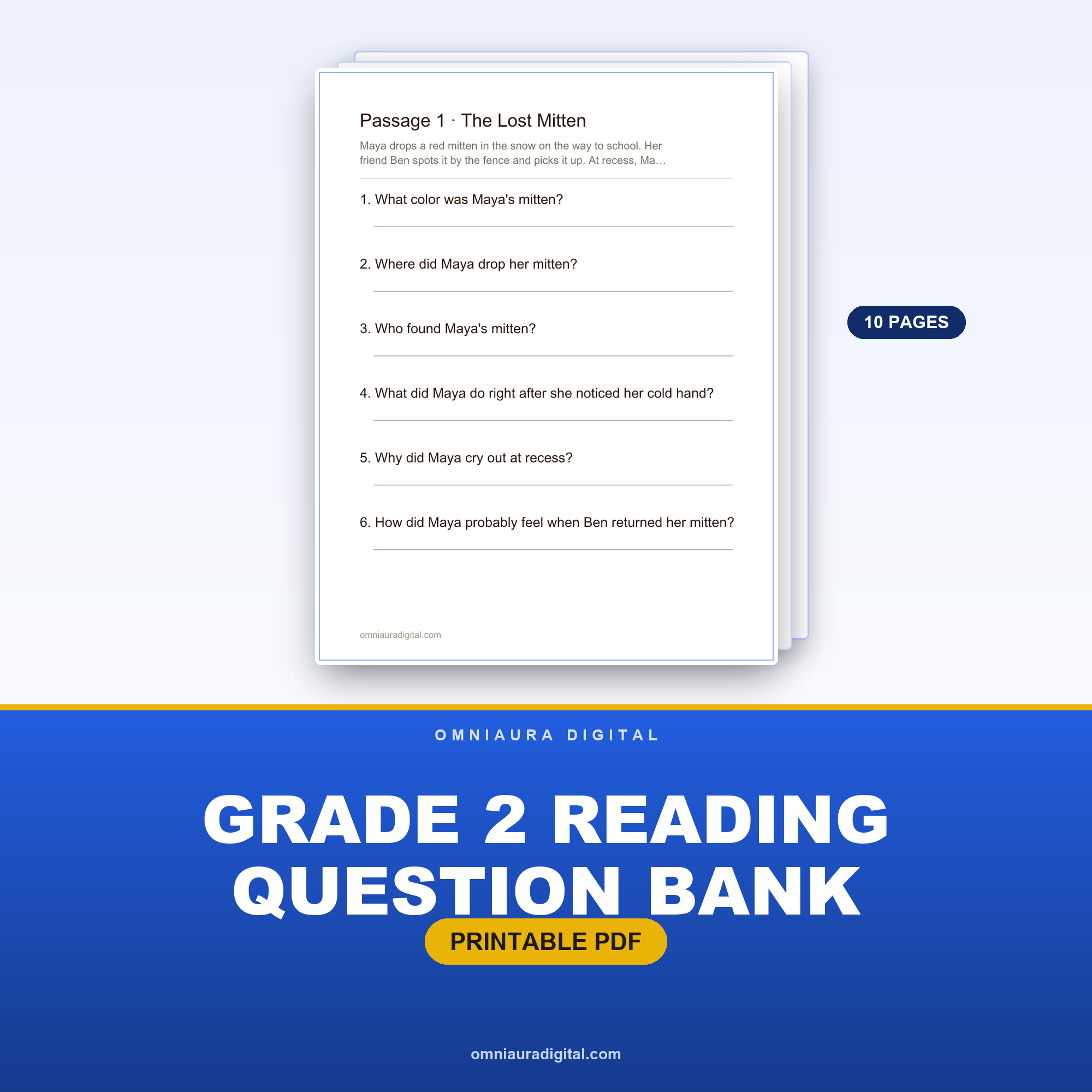 Grade 2 Reading Question Bank — 8 Passages, 48 Questions