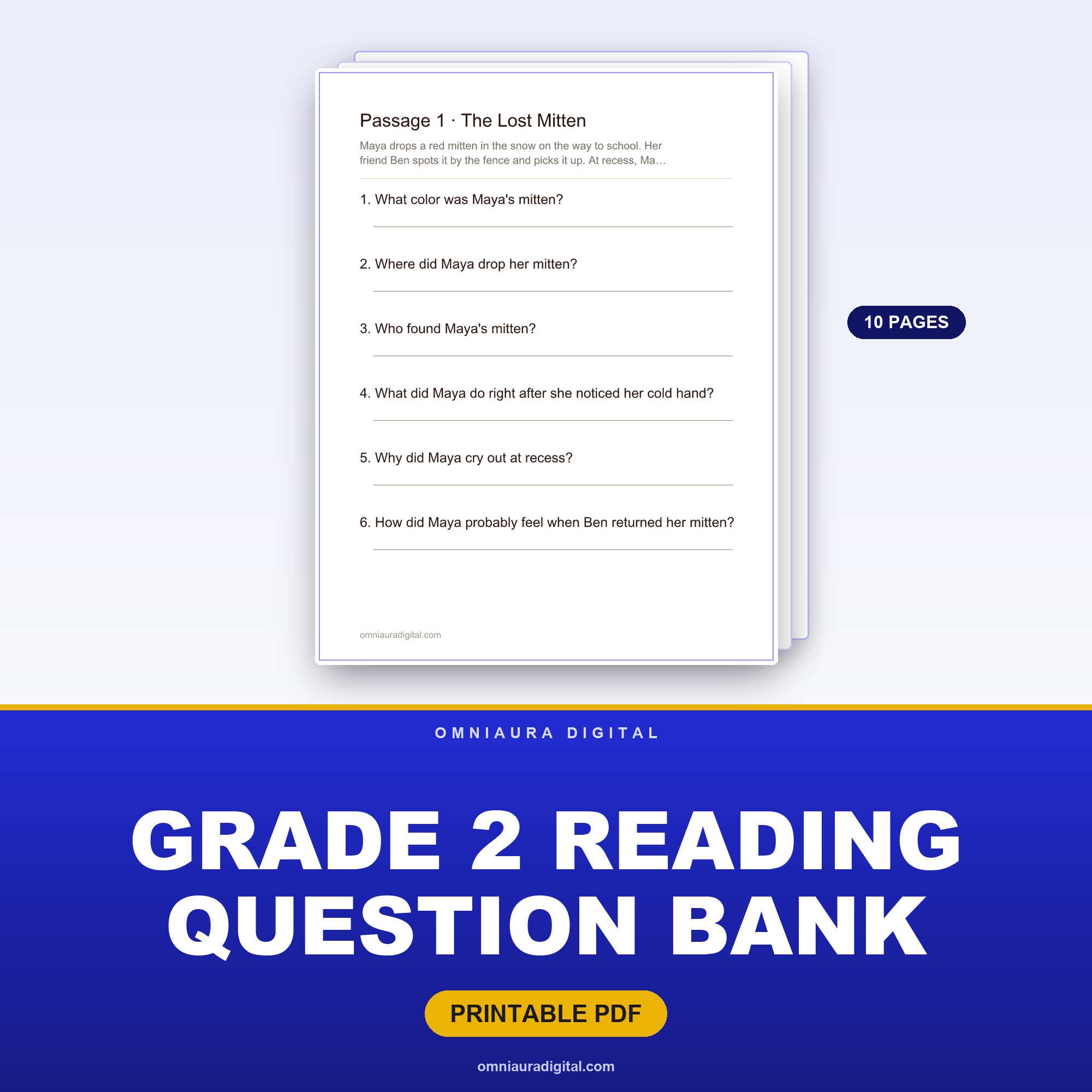 Grade 2 Reading Question Bank — 8 Passages, 48 Questions