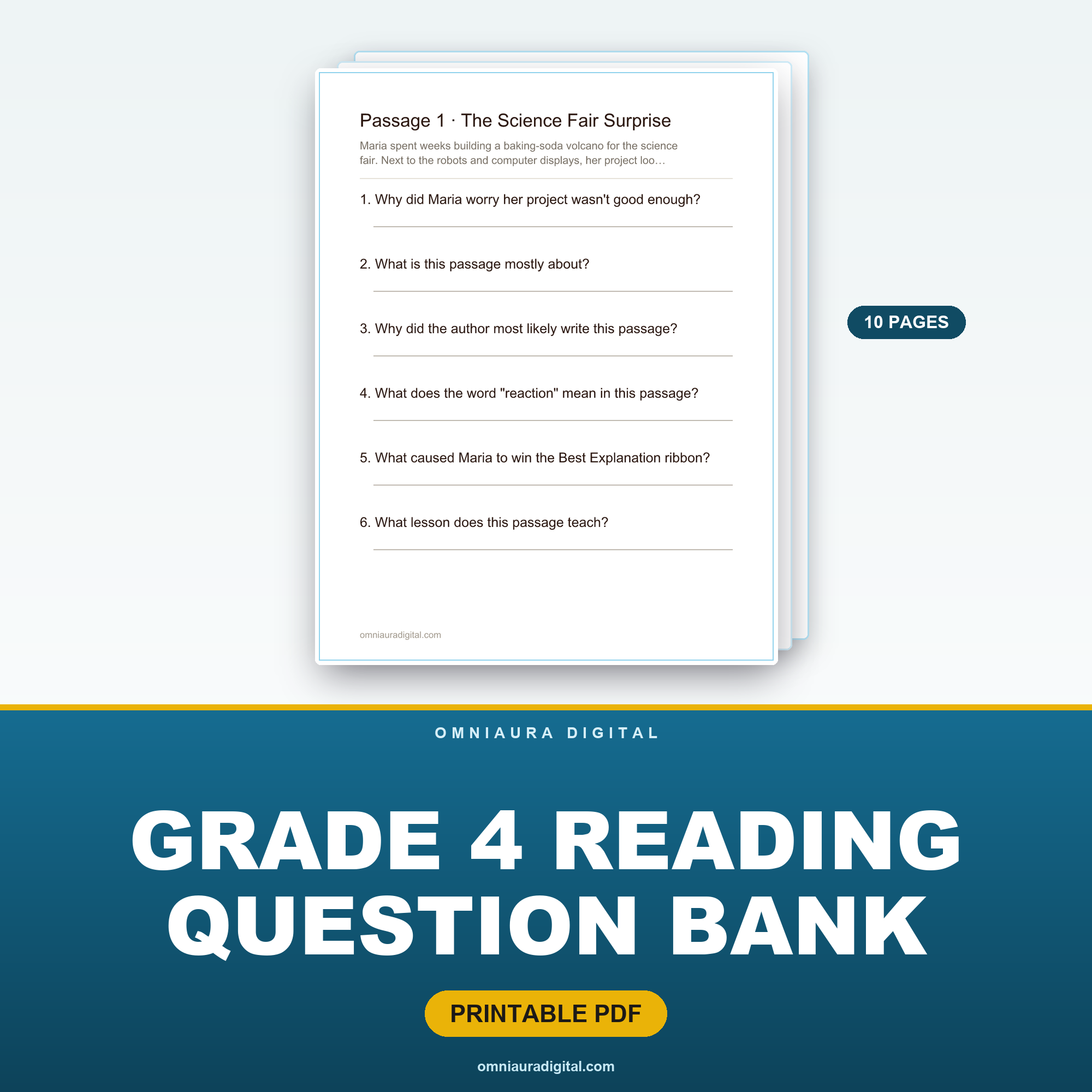 Grade 4 Reading Question Bank — 8 Passages, 48 Questions