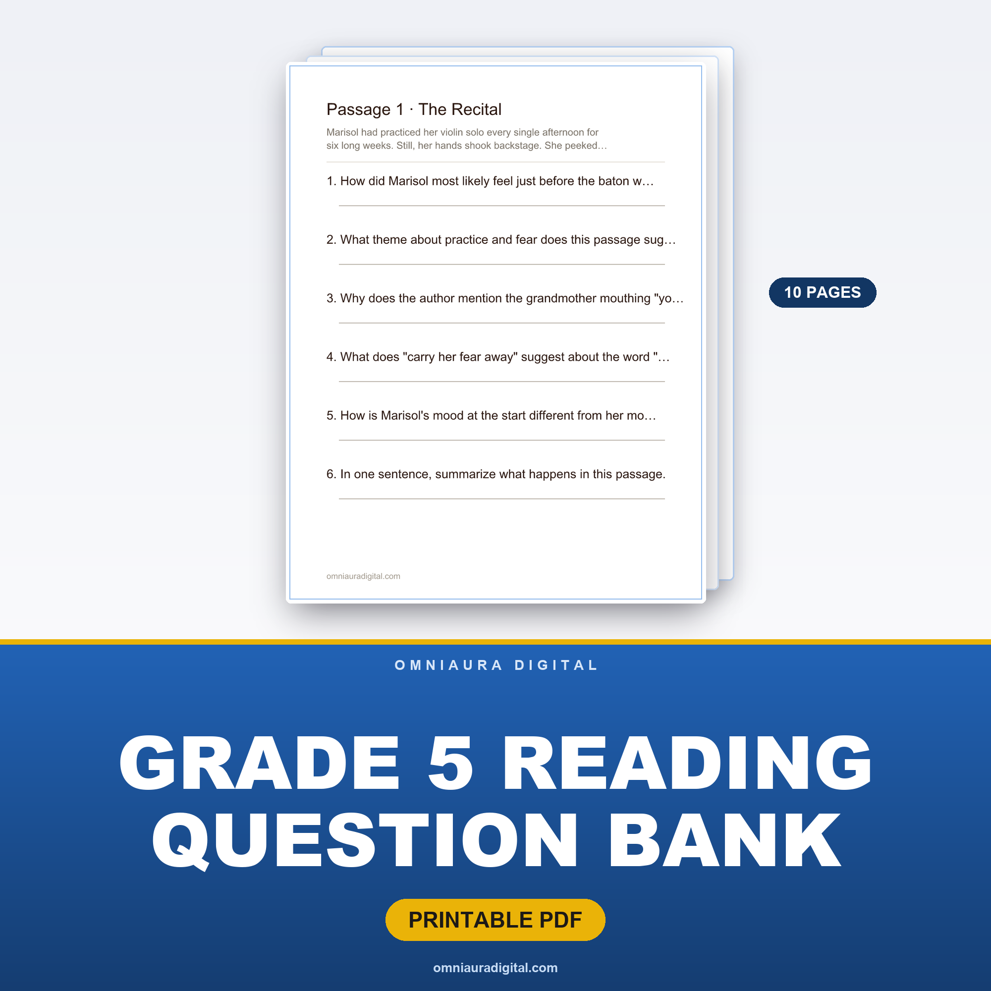 Grade 5 Reading Question Bank — 8 Passages, 48 Questions
