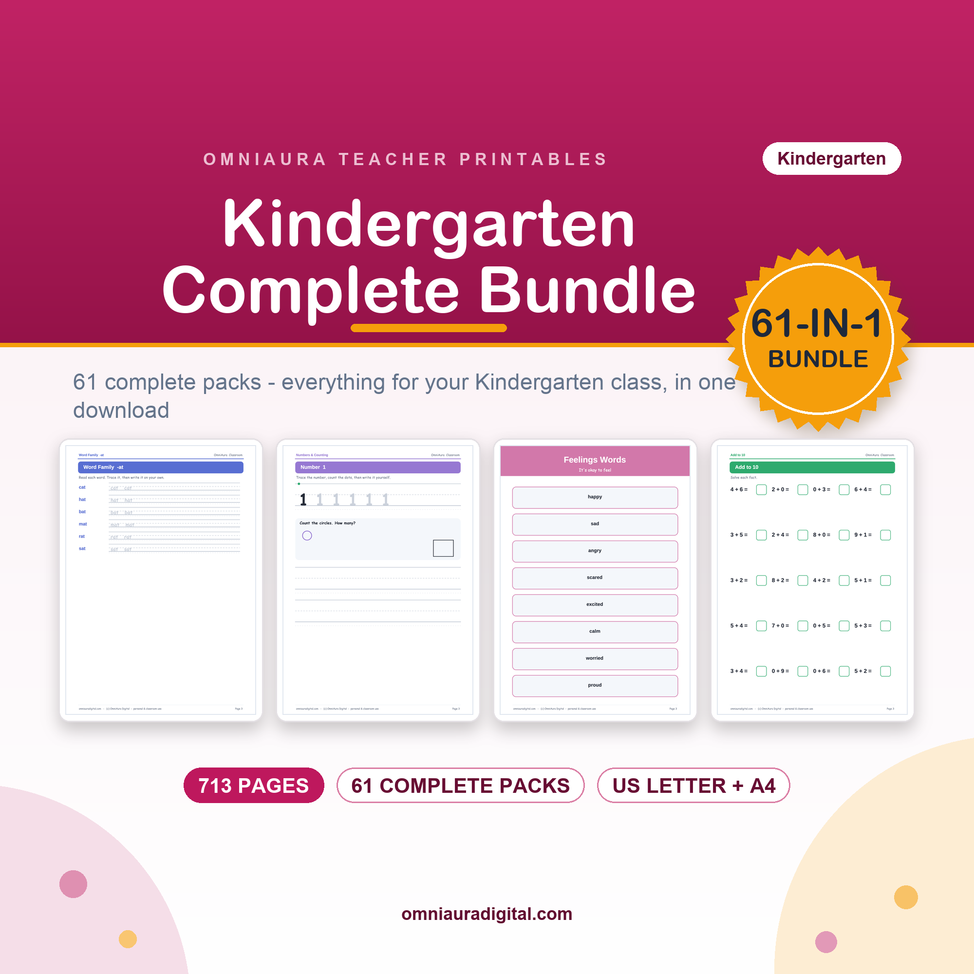 Kindergarten Worksheets Mega Bundle — 61 Packs, 713+ Pages