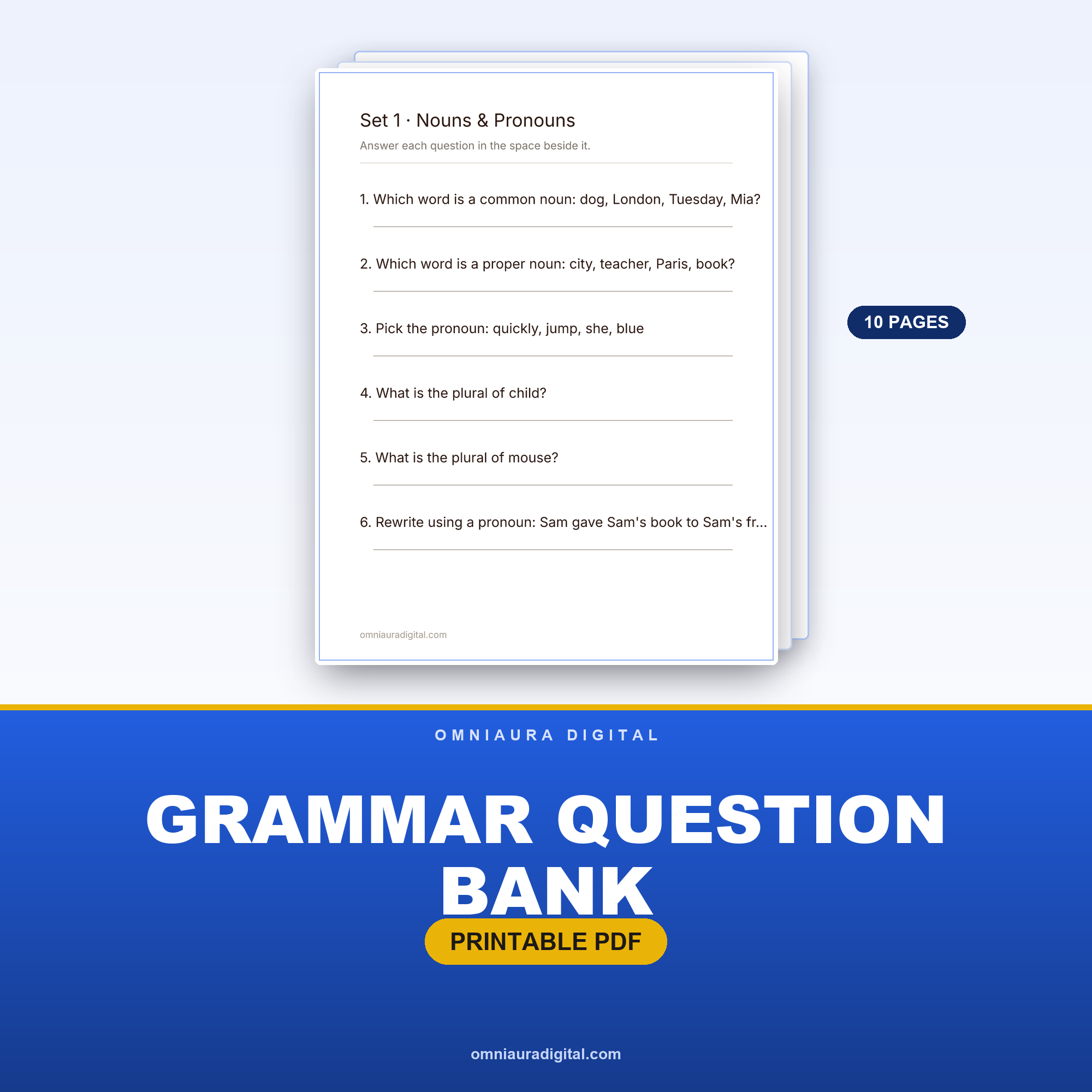 Grammar Question Bank — 60 Questions (Grades 3-5)