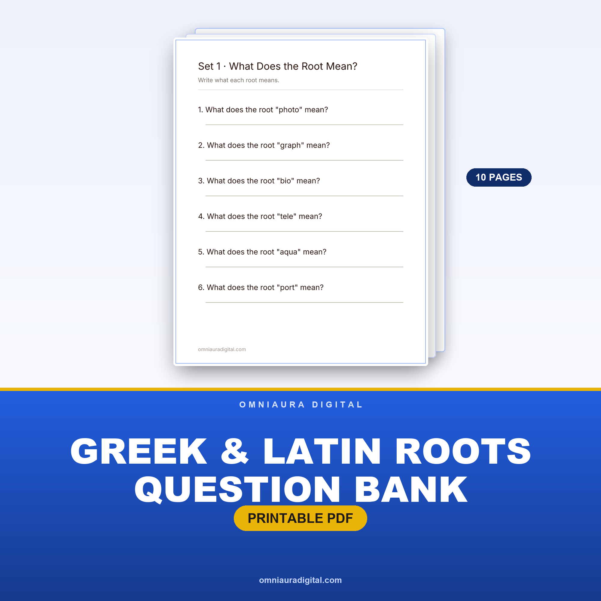 Greek & Latin Roots Question Bank — 60 Practice Questions (Grades 4-7)