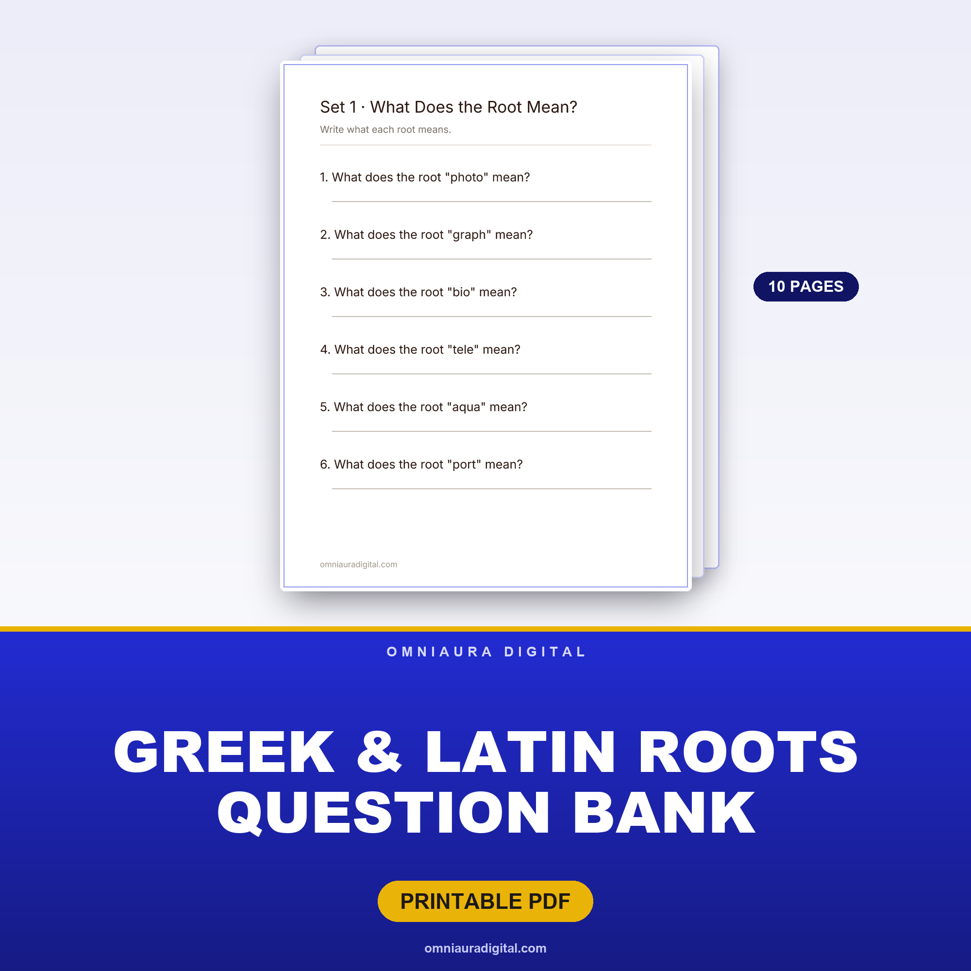 Greek & Latin Roots Question Bank — 60 Practice Questions (Grades 4-7)