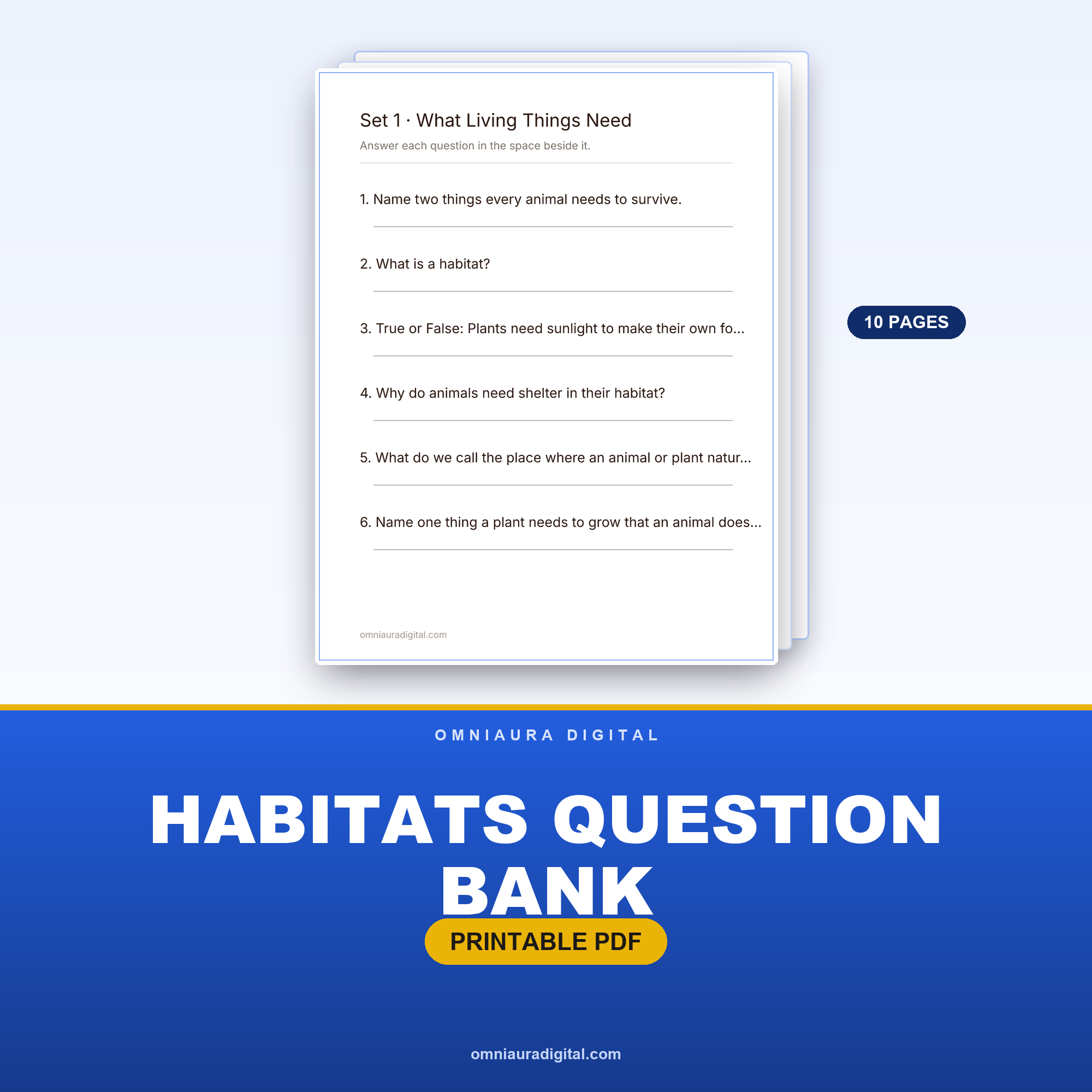 Habitats Question Bank — 60 Practice Questions (Grades 2-5)