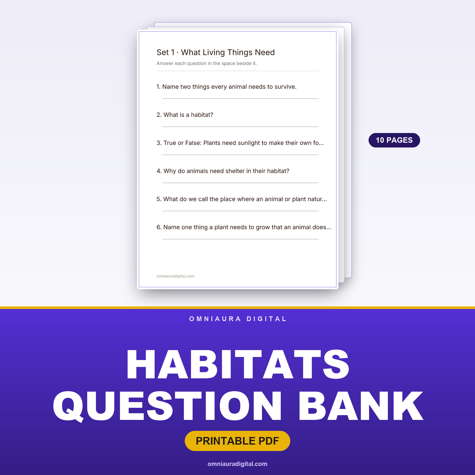 Habitats Question Bank — 60 Practice Questions (Grades 2-5)
