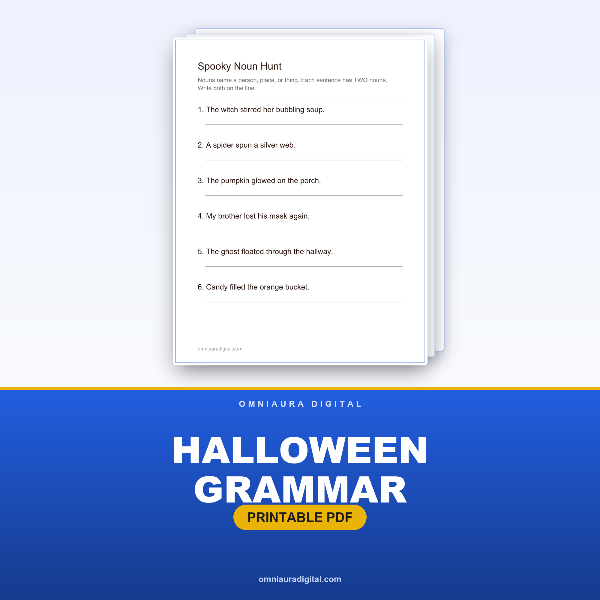 Halloween Grammar — Nouns, Verbs & Adjectives (Grades 1-3)