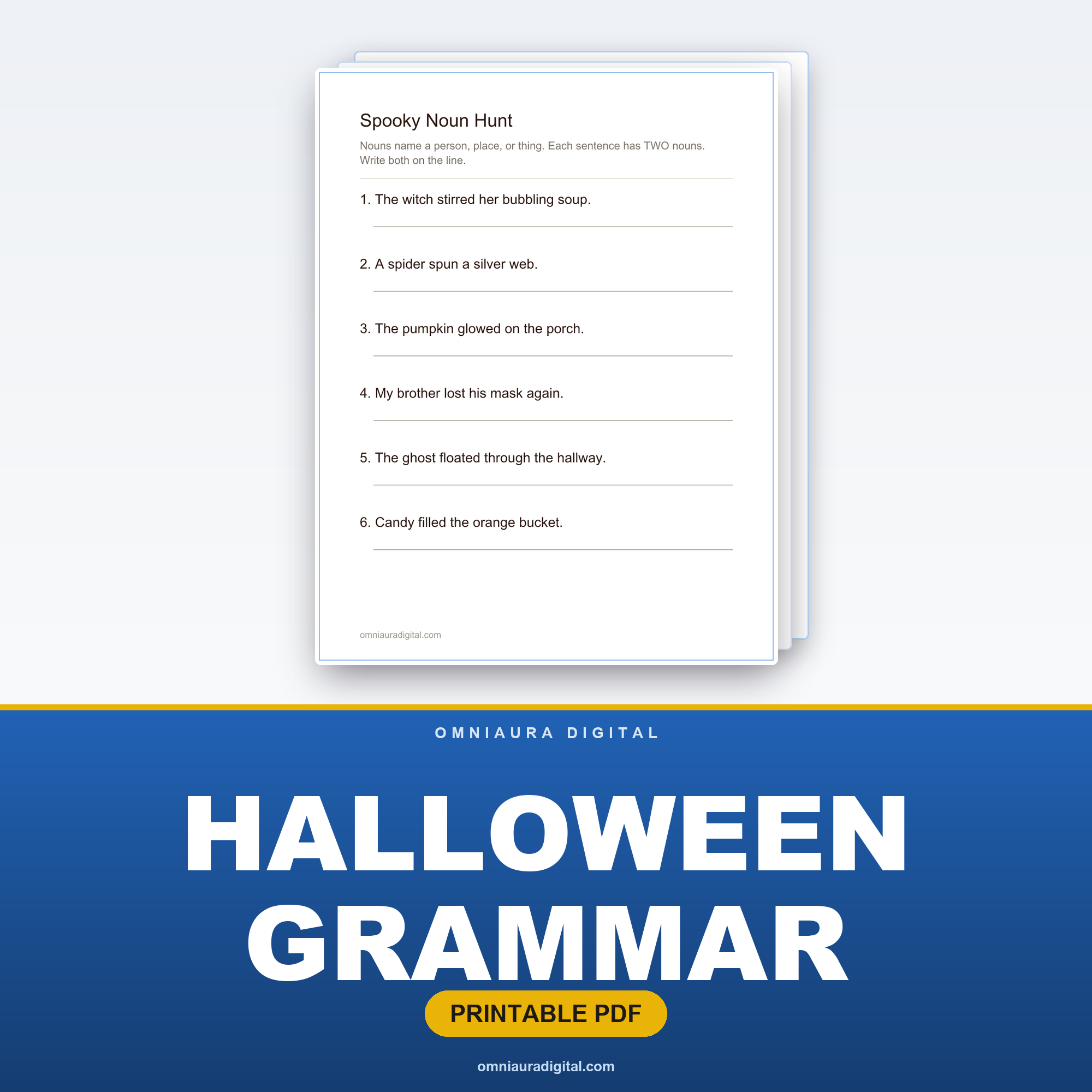 Halloween Grammar — Nouns, Verbs & Adjectives (Grades 1-3)