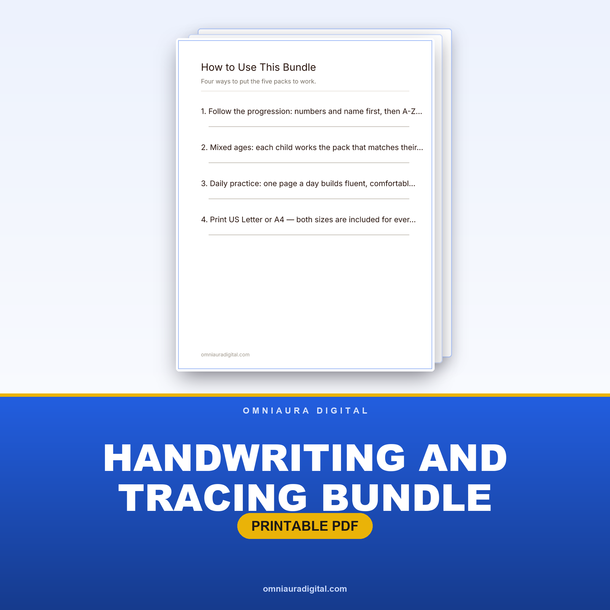 Handwriting and Tracing Bundle — Numbers, Names, A-Z, Sentences, Cursive (5 Packs)