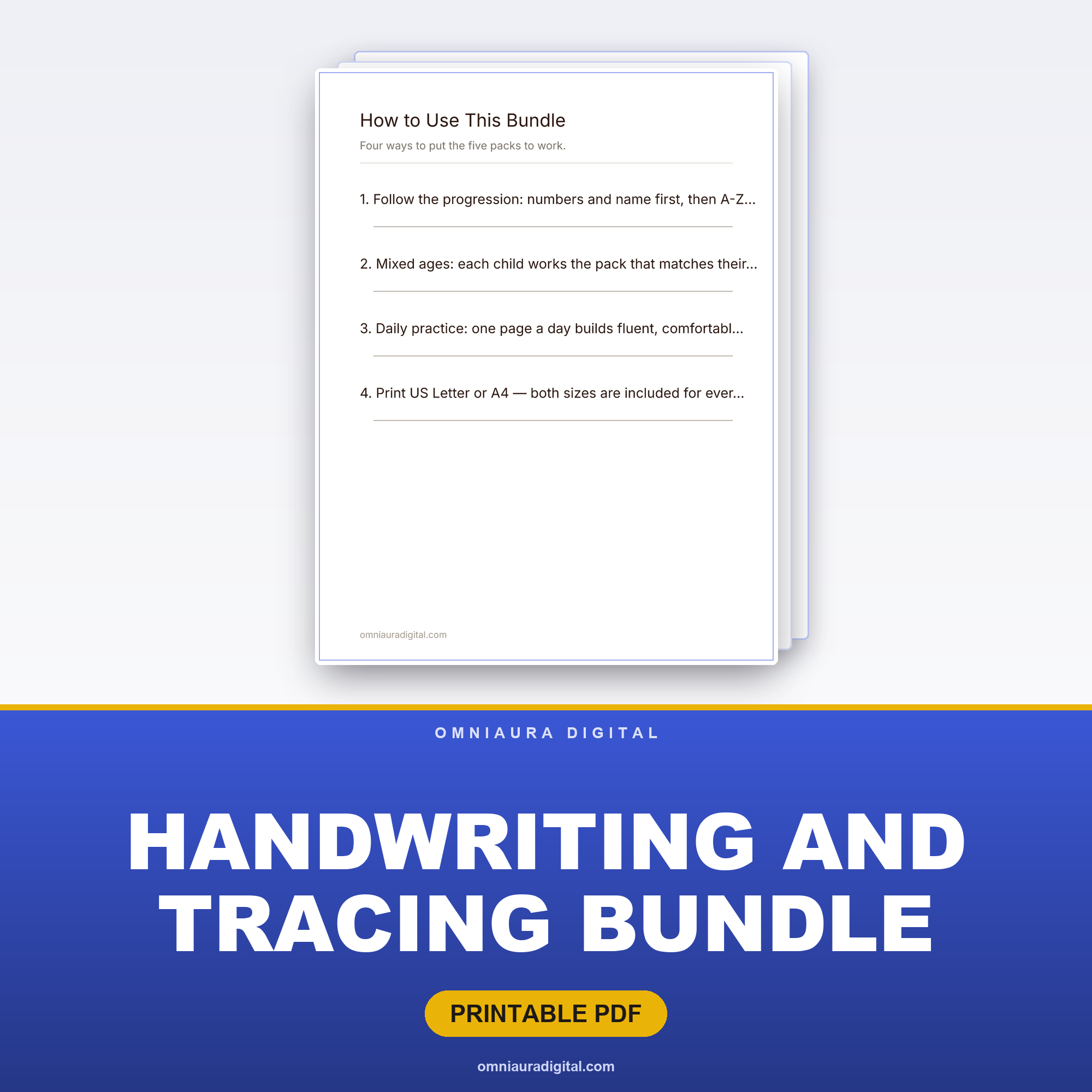 Handwriting and Tracing Bundle — Numbers, Names, A-Z, Sentences, Cursive (5 Packs)