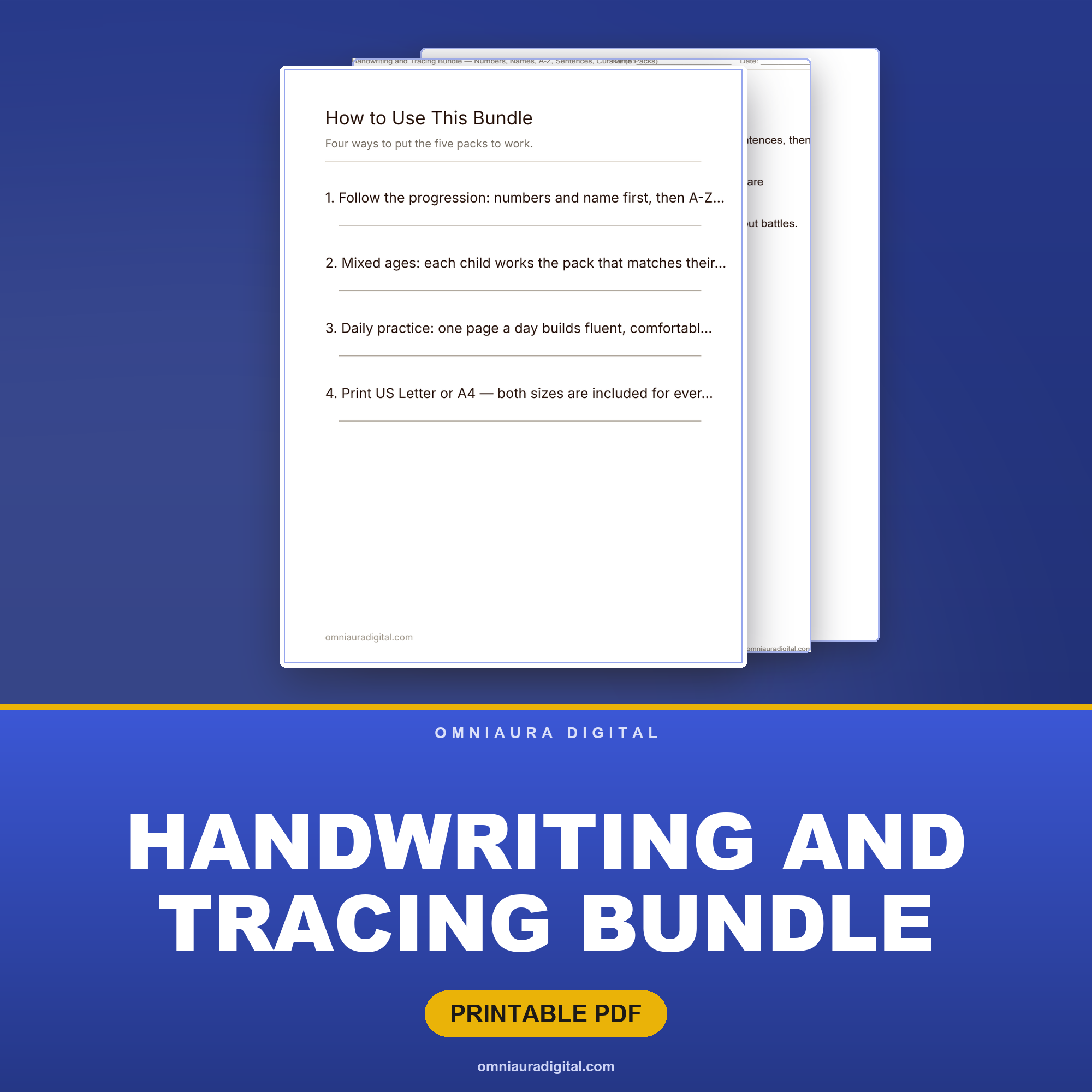 Handwriting and Tracing Bundle — Numbers, Names, A-Z, Sentences, Cursive (5 Packs)
