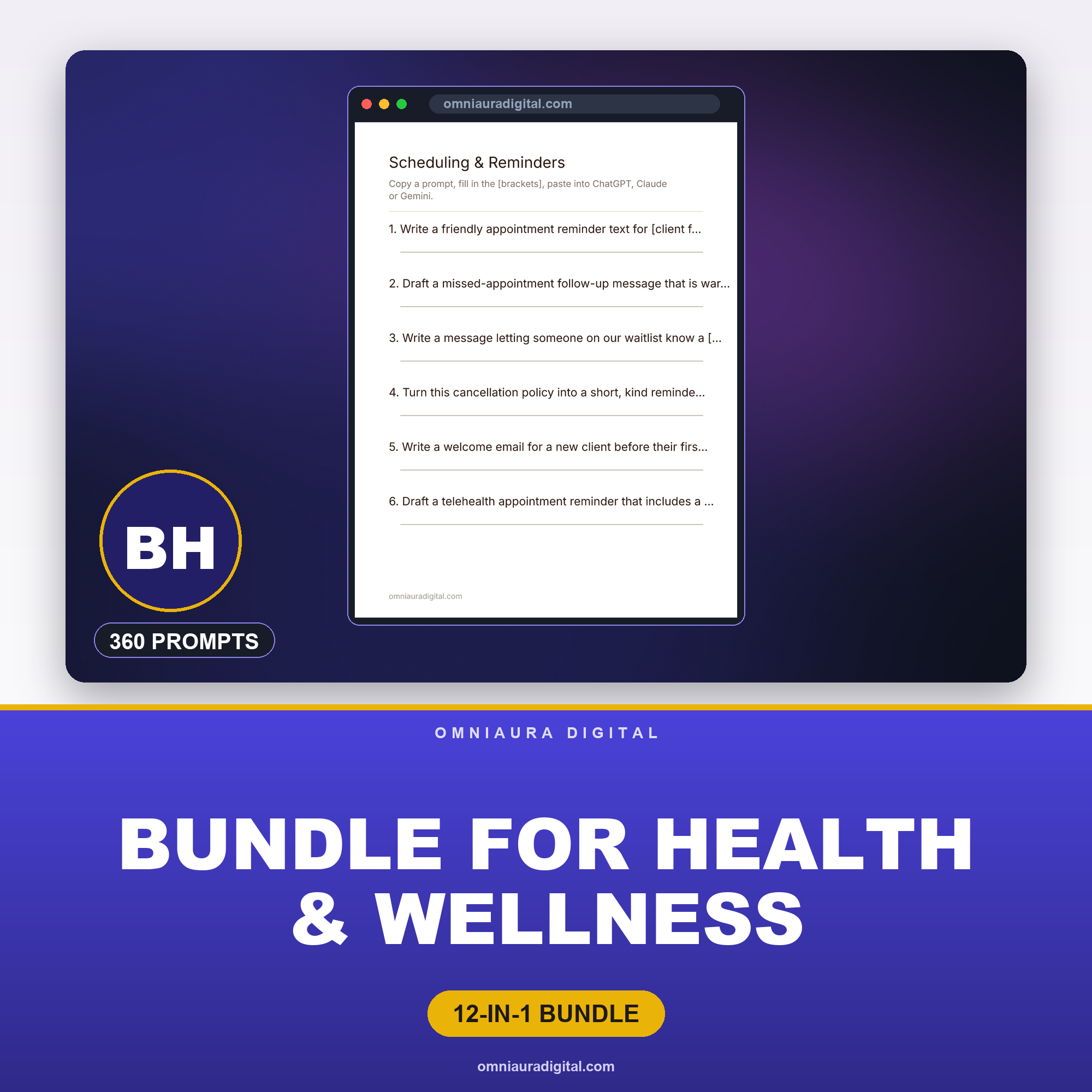 AI Prompt Pack Bundle for Health & Wellness — 12 Packs, 360 Prompts