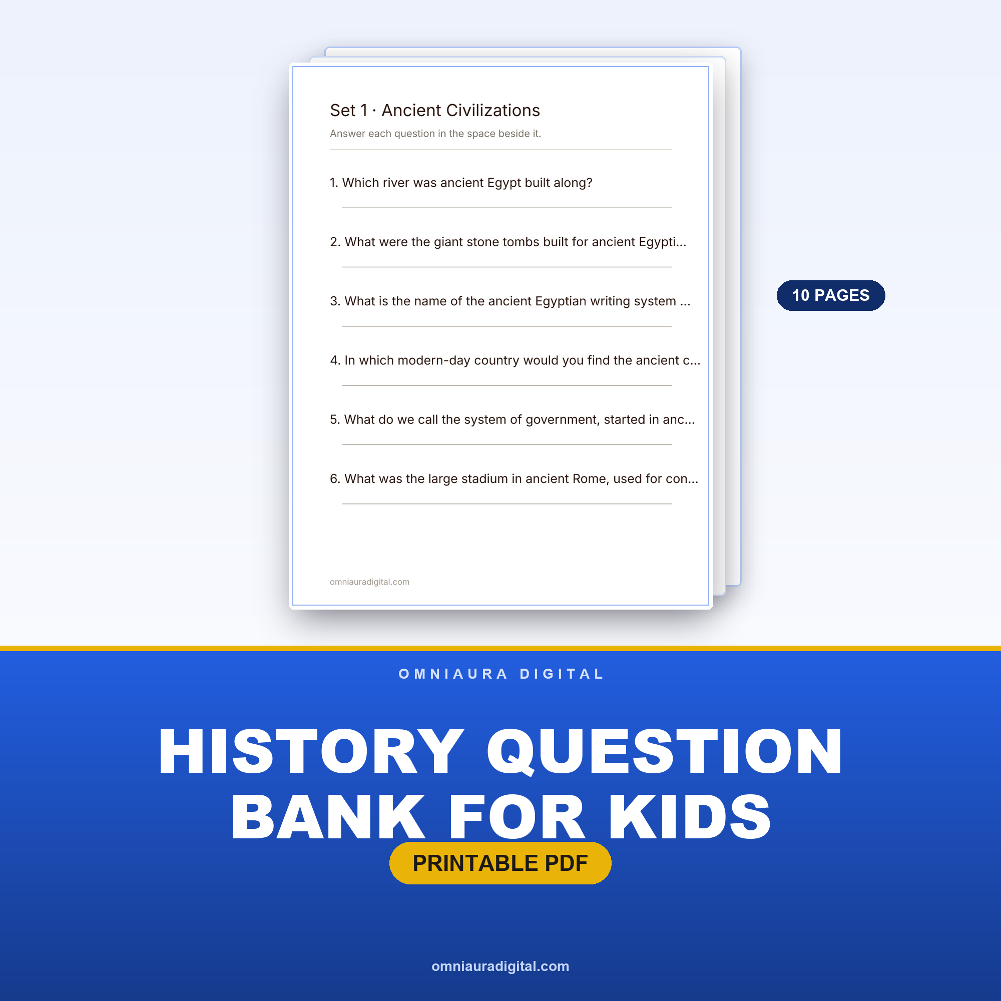 History Question Bank for Kids — 60 Questions (Grades 4-6)