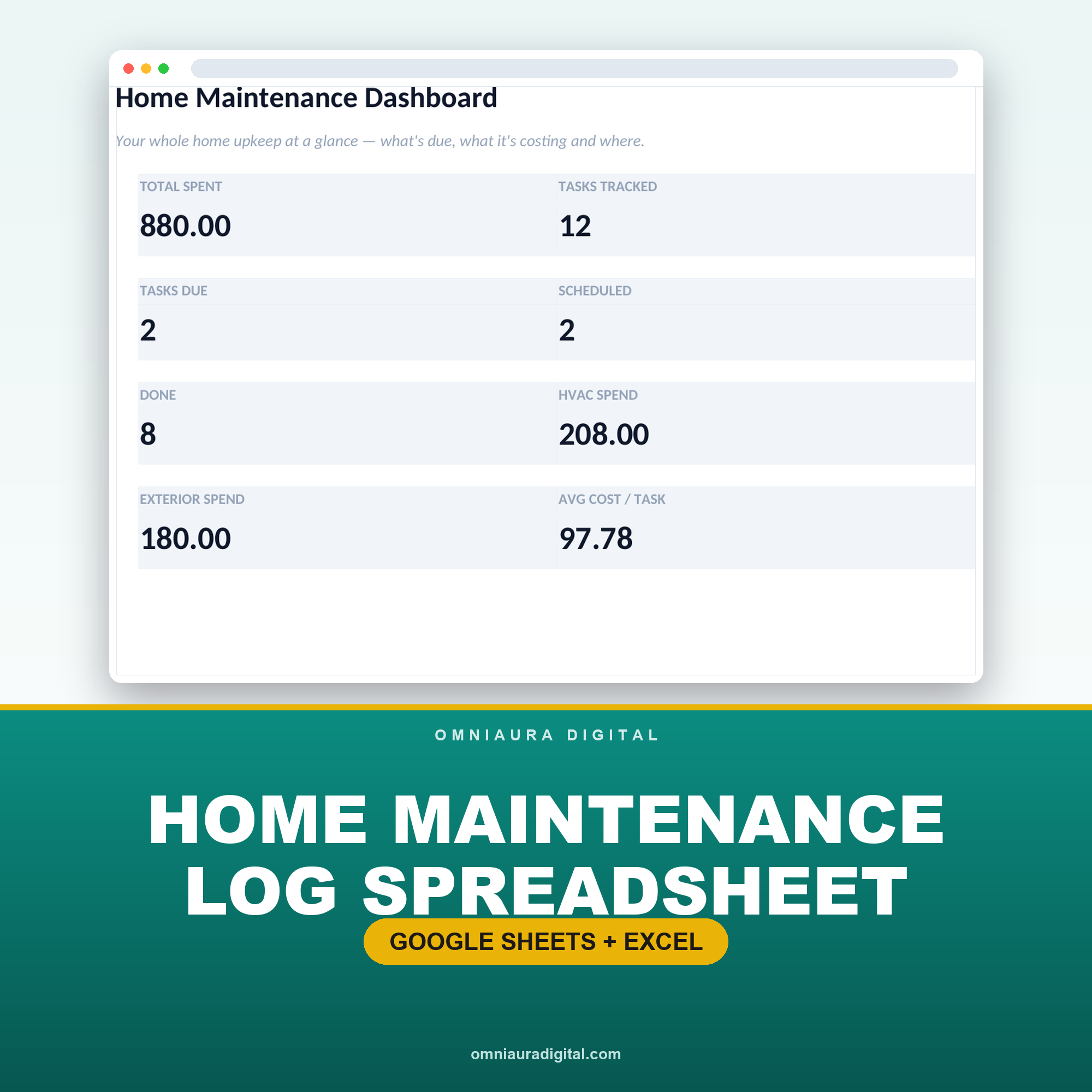 Home Maintenance Log Spreadsheet