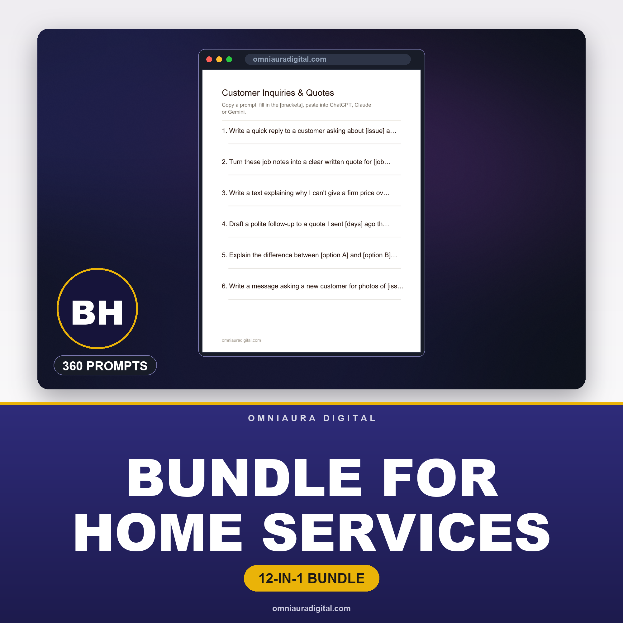AI Prompt Pack Bundle for Home Services — 12 Packs, 360 Prompts