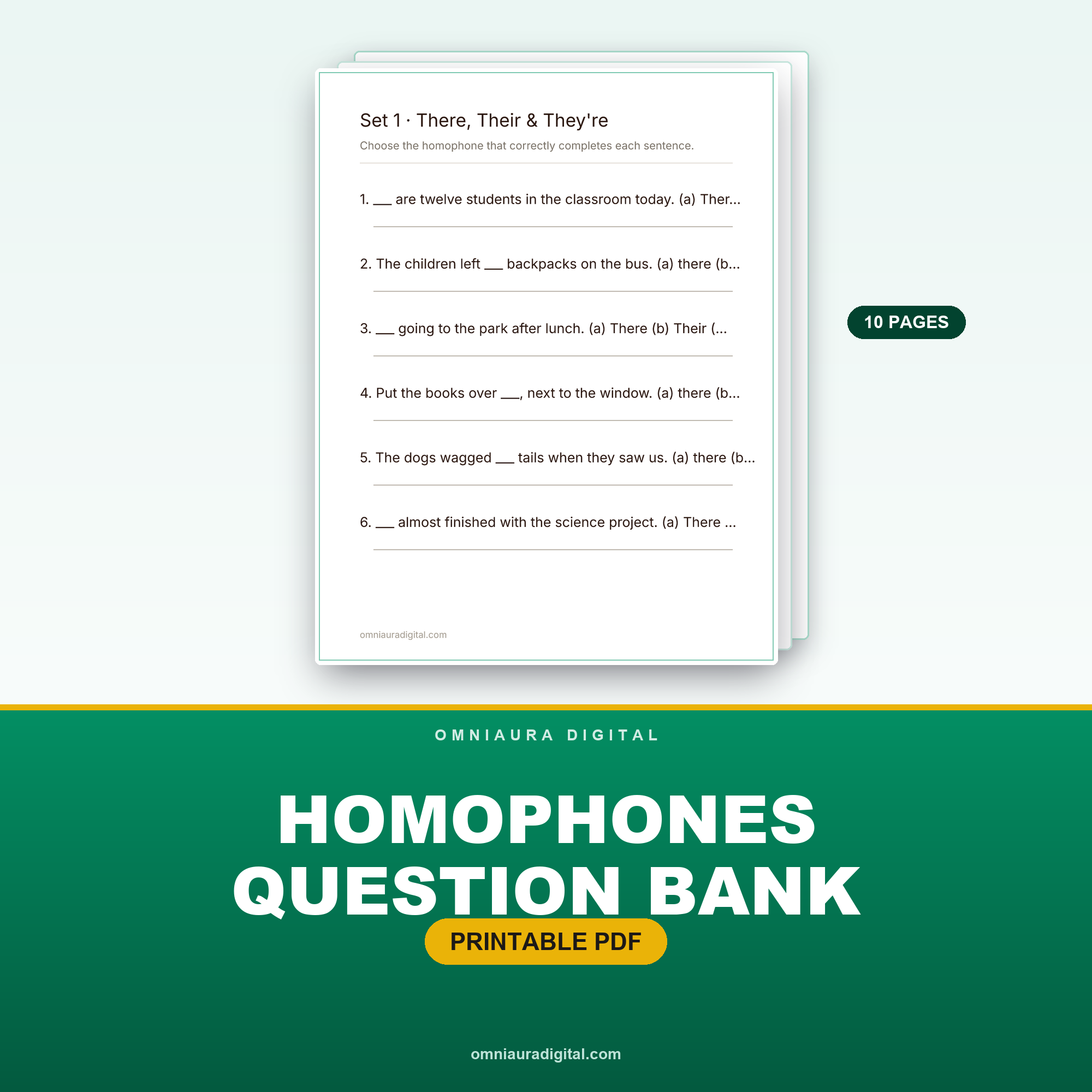 Homophones Question Bank — 60 Questions (Grades 2-5)