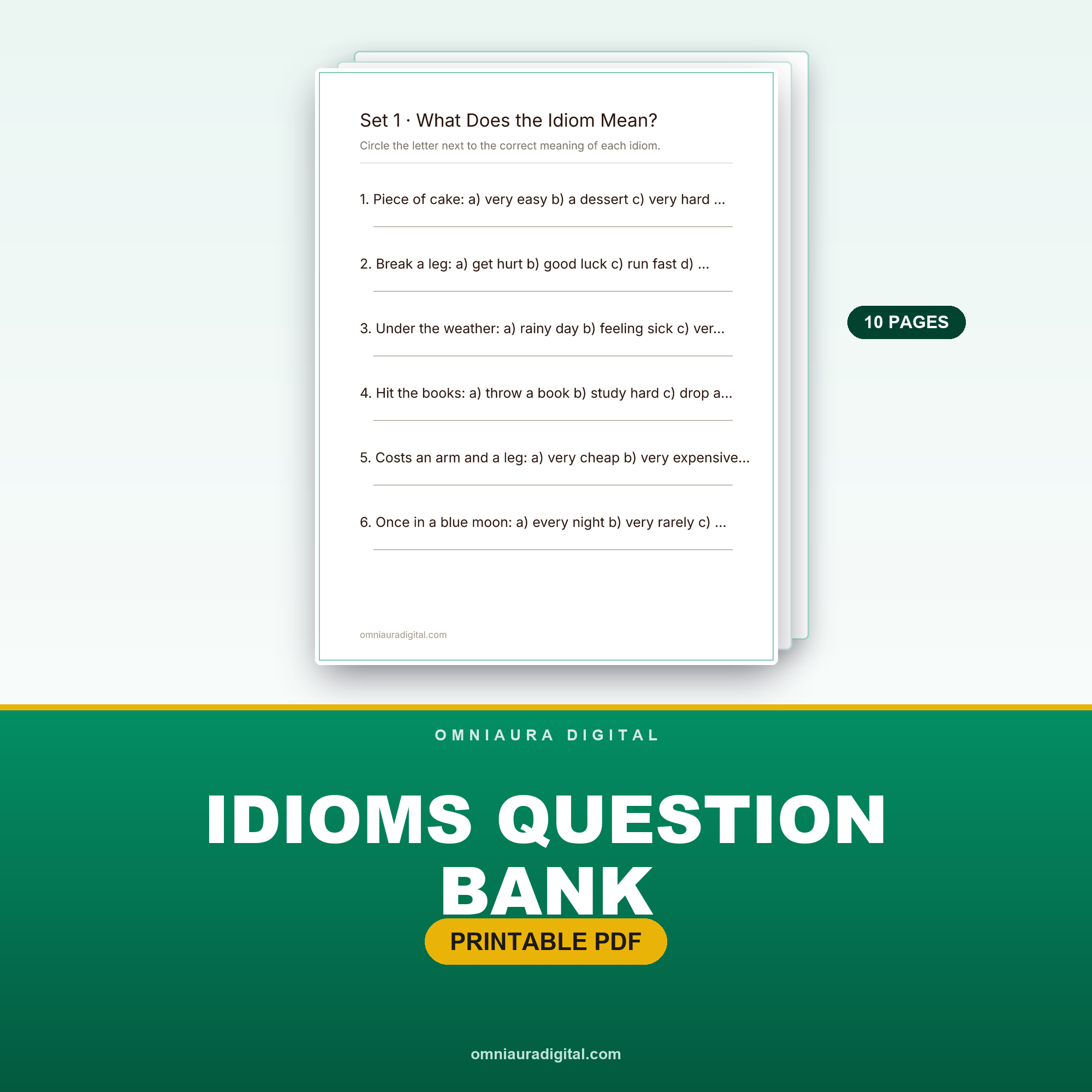 Idioms Question Bank — 60 Questions (Grades 3-5)