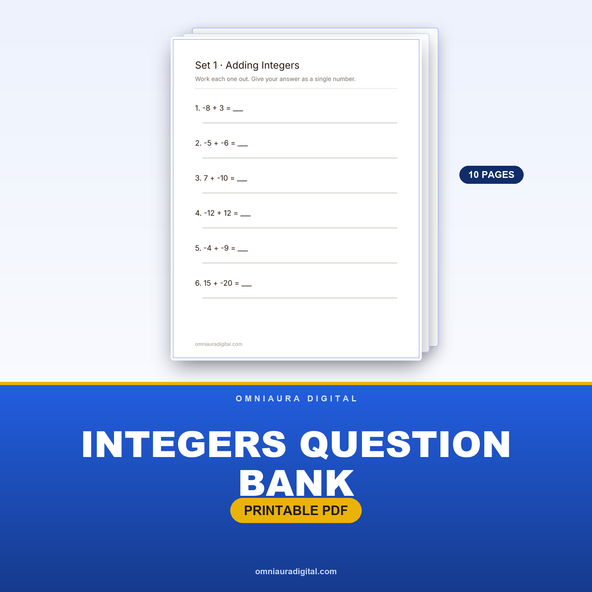 Integers Question Bank — 60 Practice Questions (Grades 6-7)