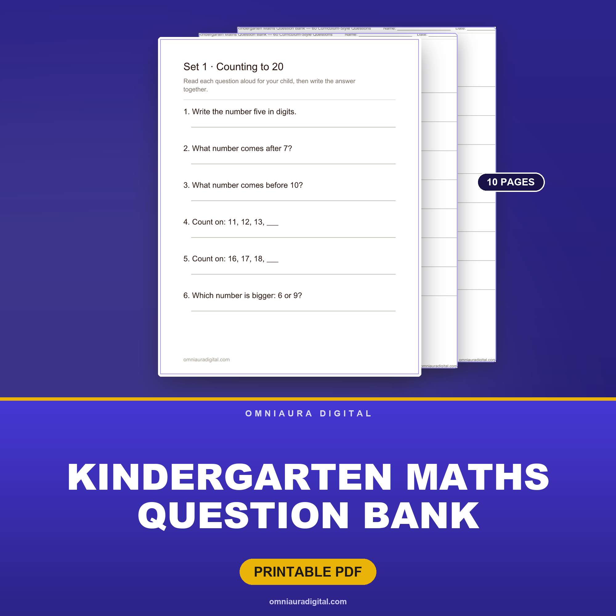 Kindergarten Maths Question Bank — 60 Curriculum-Style Questions