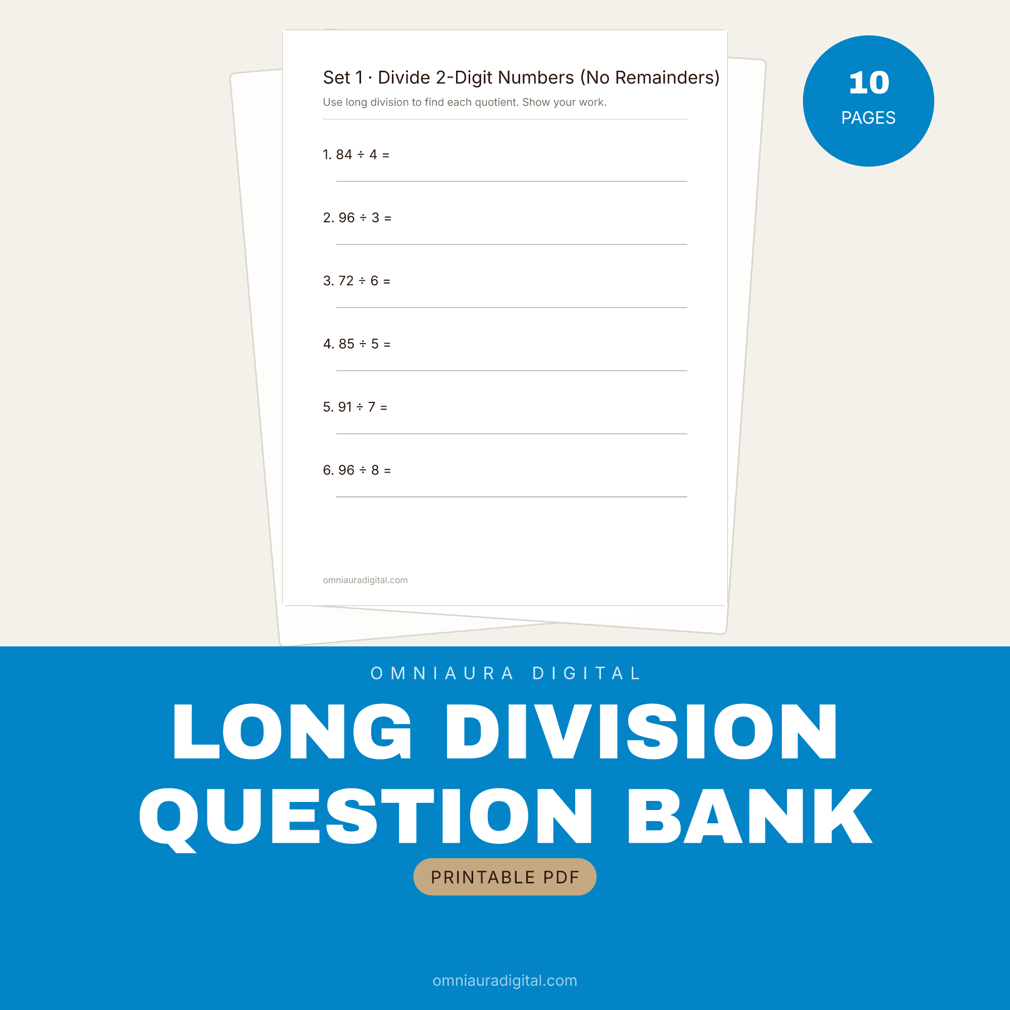 Long Division Question Bank — 60 Practice Questions (Grades 4-6)
