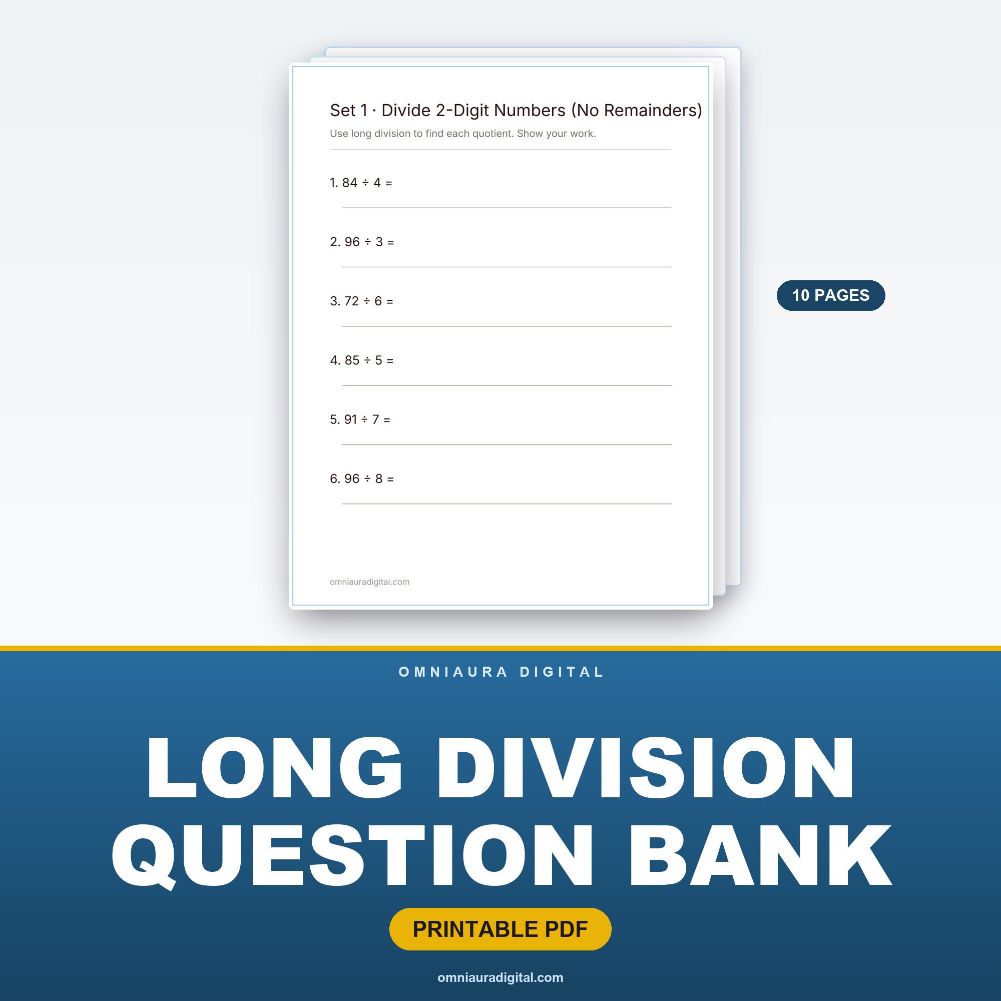 Long Division Question Bank — 60 Practice Questions (Grades 4-6)