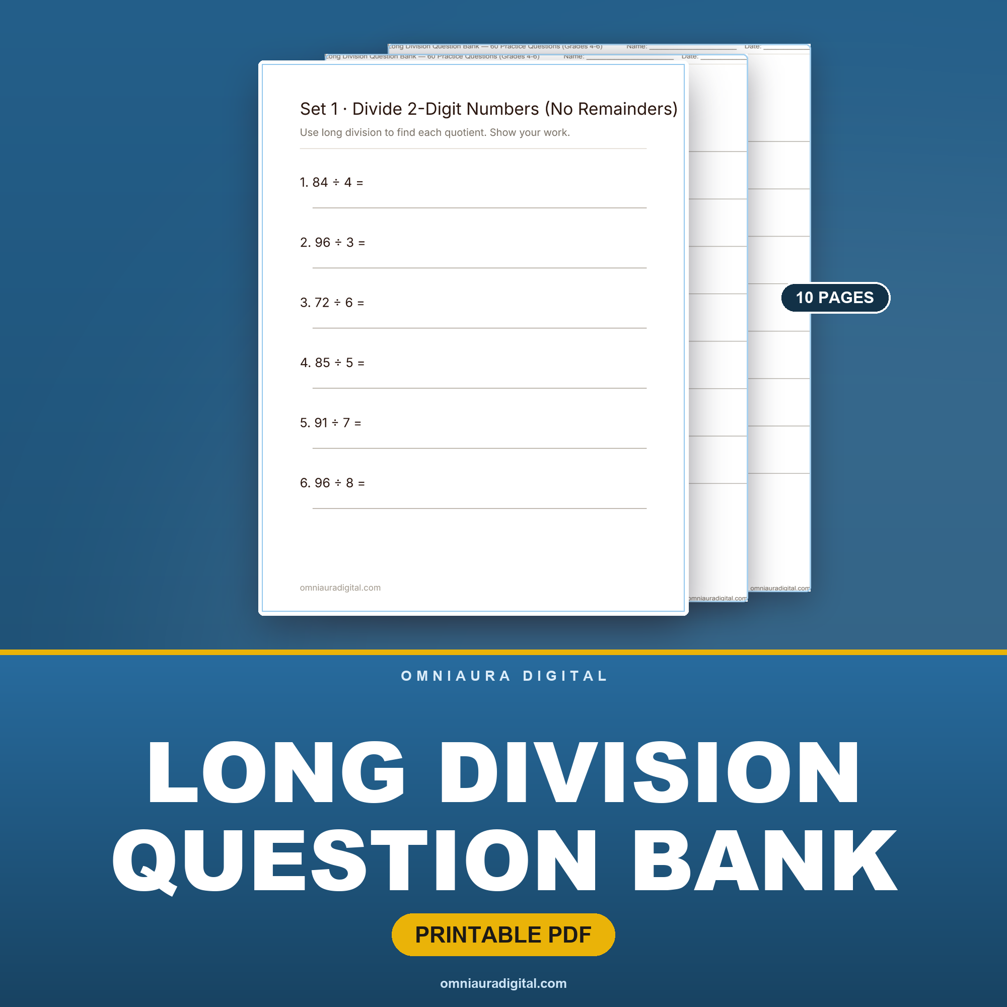 Long Division Question Bank — 60 Practice Questions (Grades 4-6)