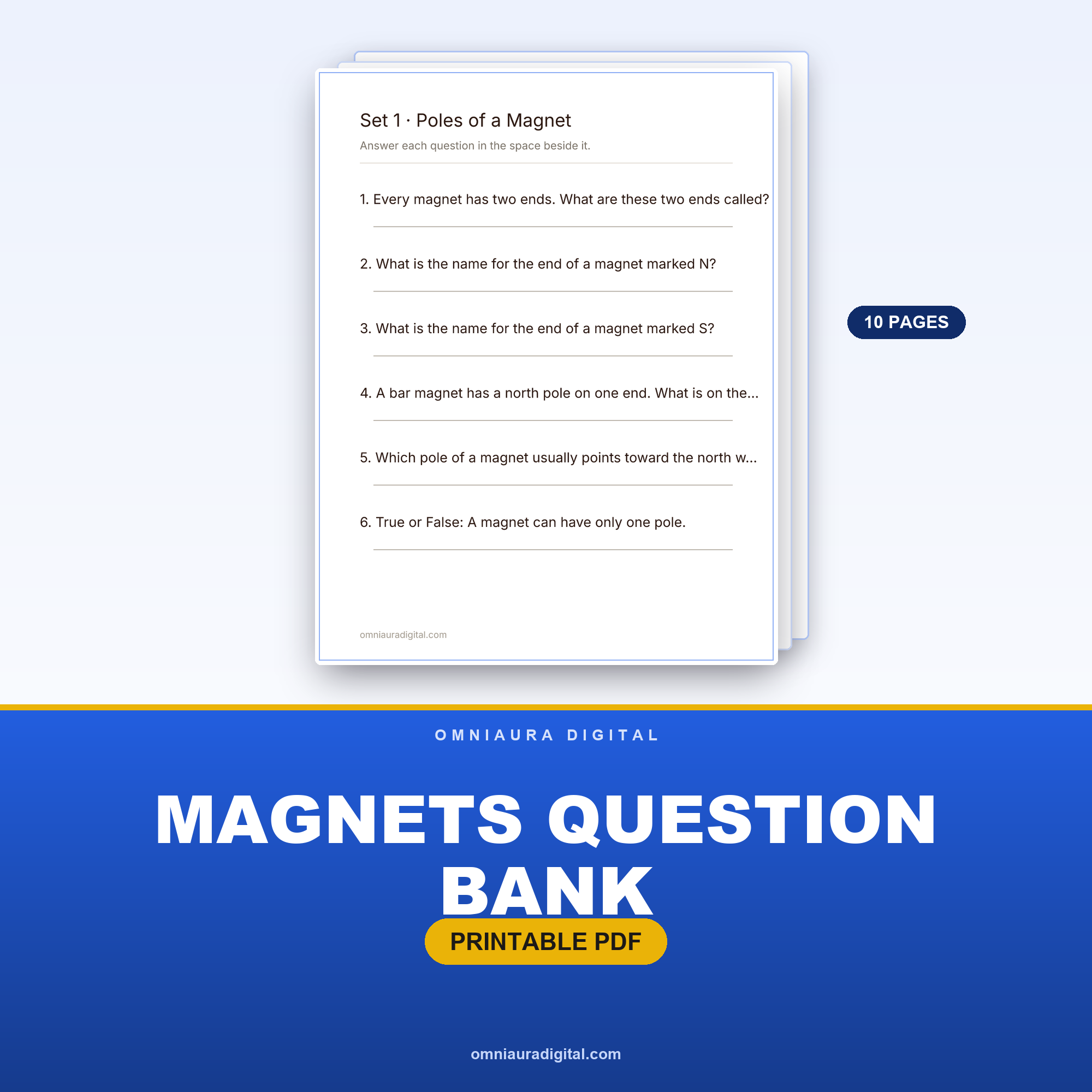 Magnets Question Bank — 60 Practice Questions (Grades 2-5)