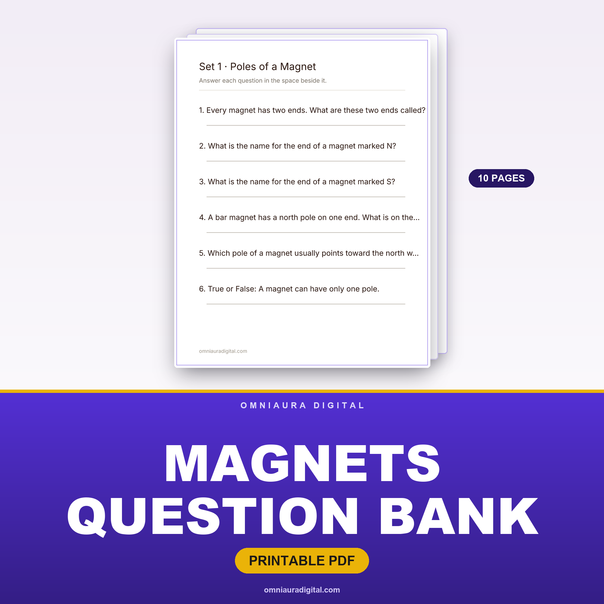 Magnets Question Bank — 60 Practice Questions (Grades 2-5)