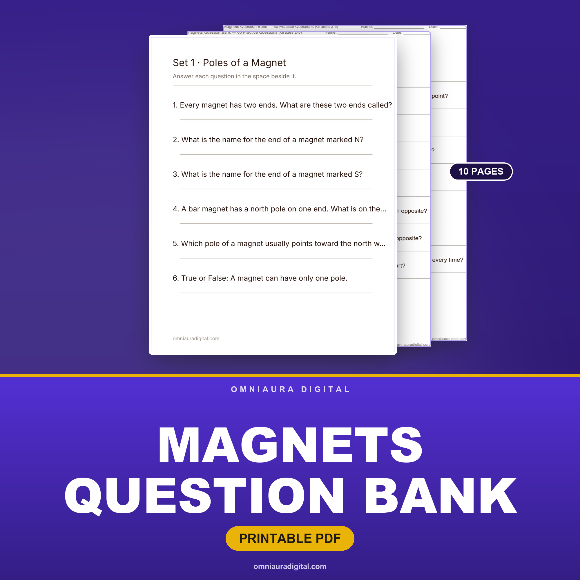 Magnets Question Bank — 60 Practice Questions (Grades 2-5)