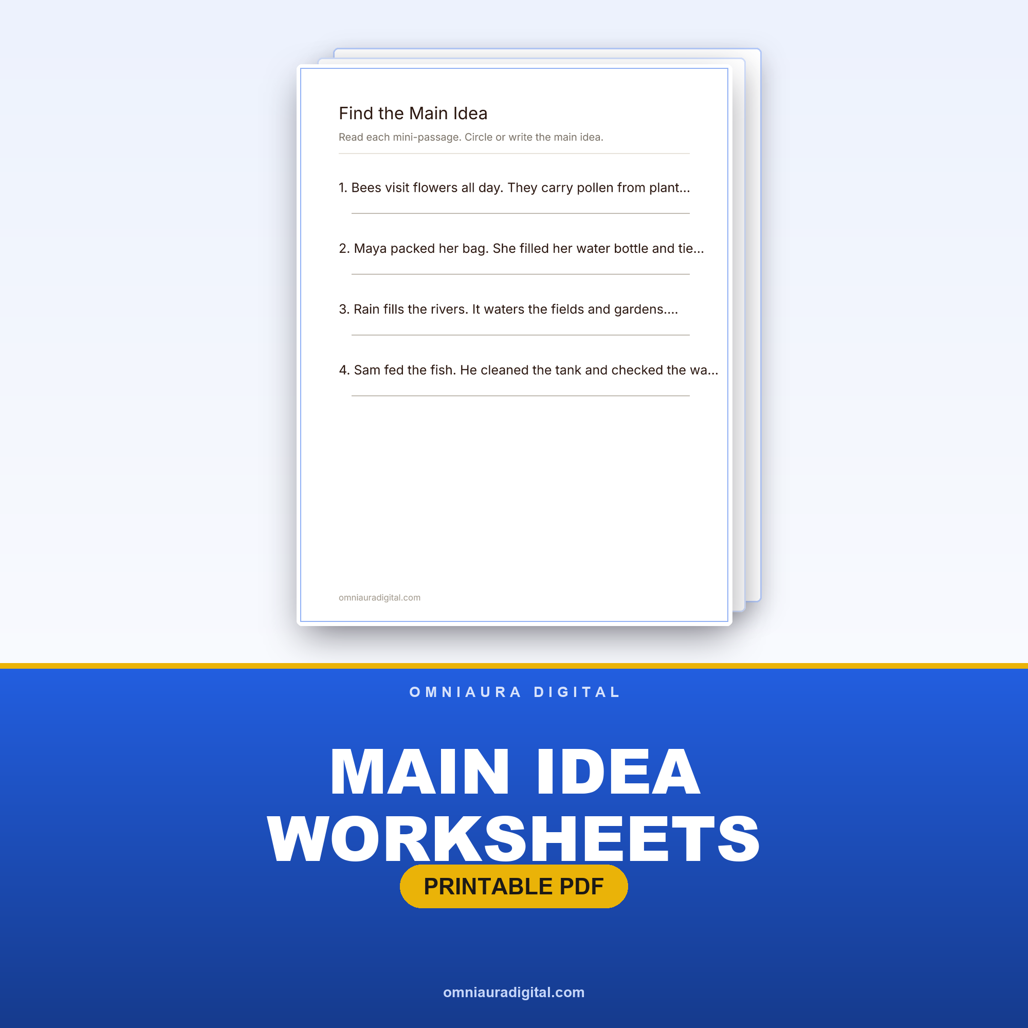 Main Idea Worksheets — Main Idea and Details