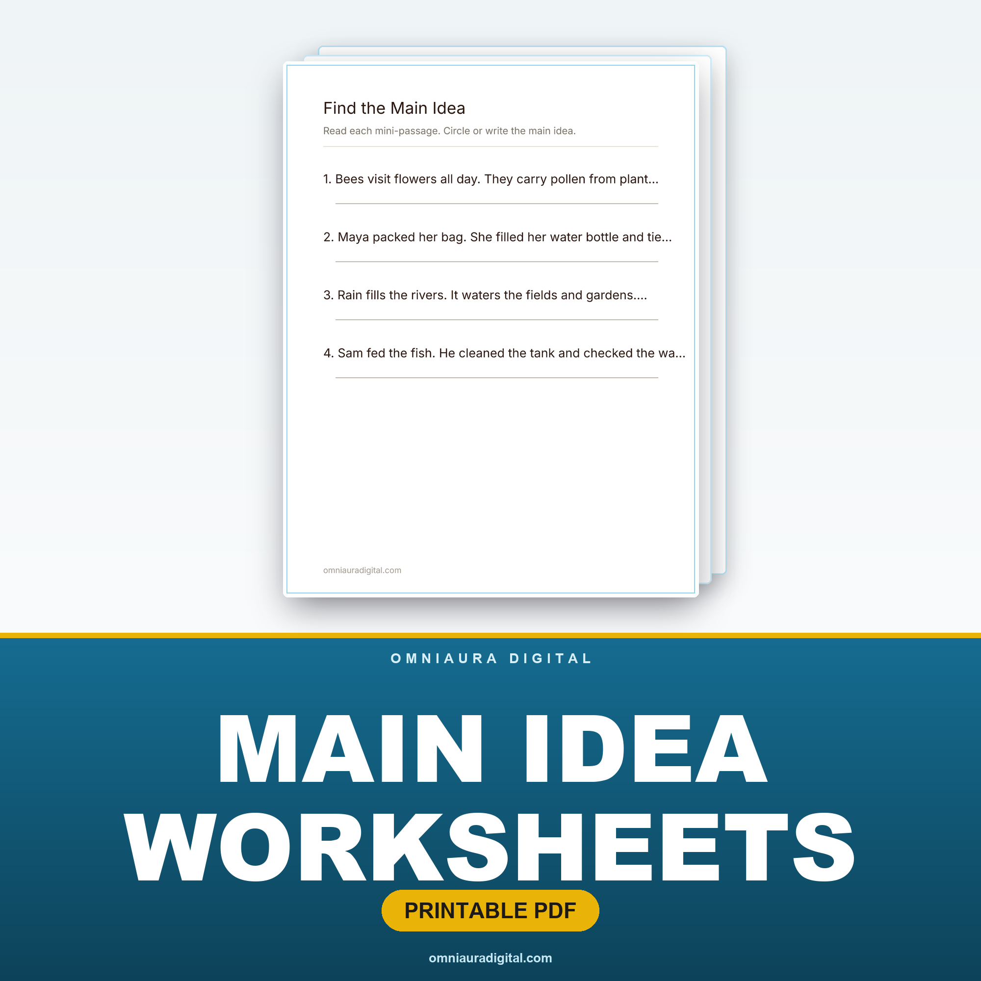 Main Idea Worksheets — Main Idea and Details