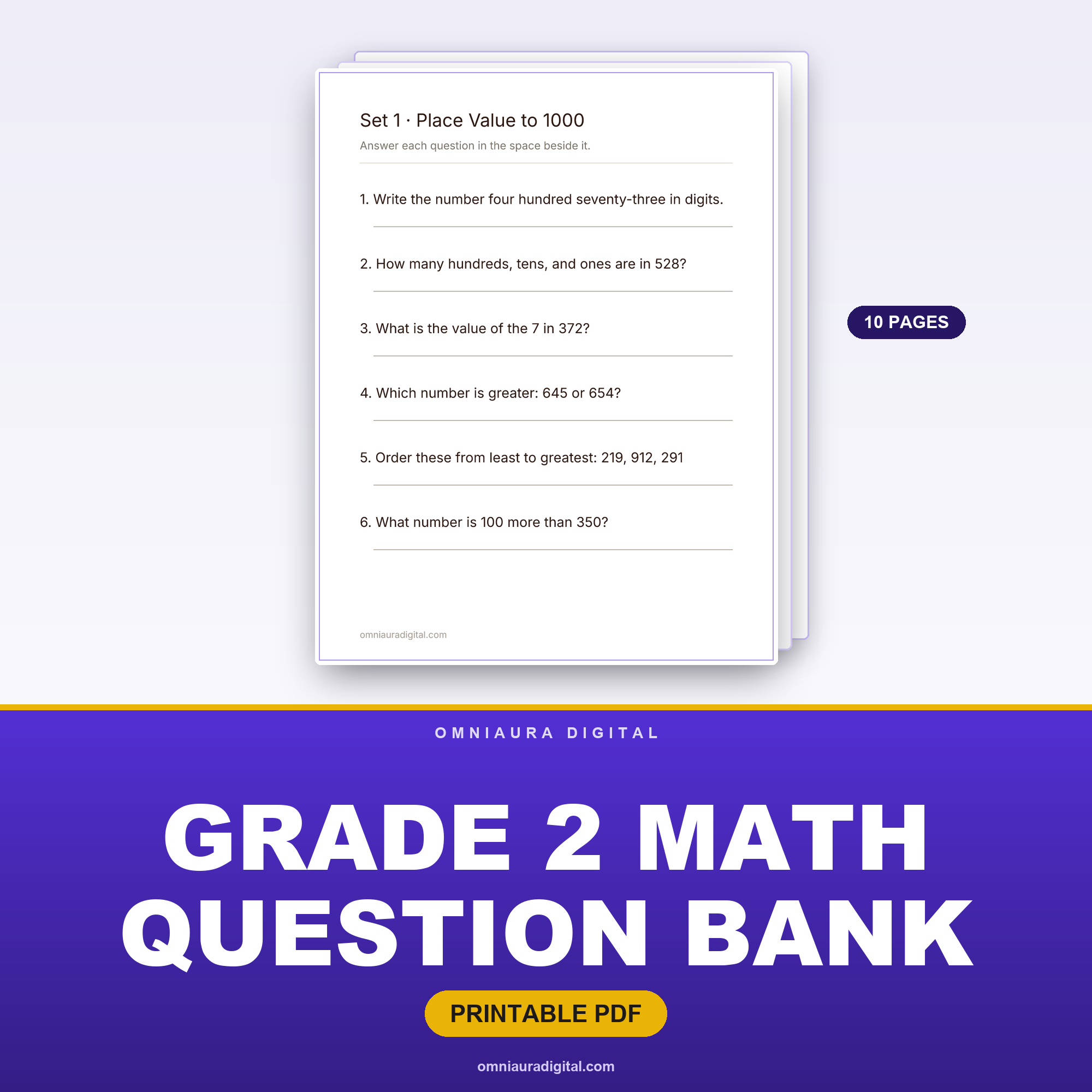 Grade 2 Math Question Bank — 60 Practice Questions